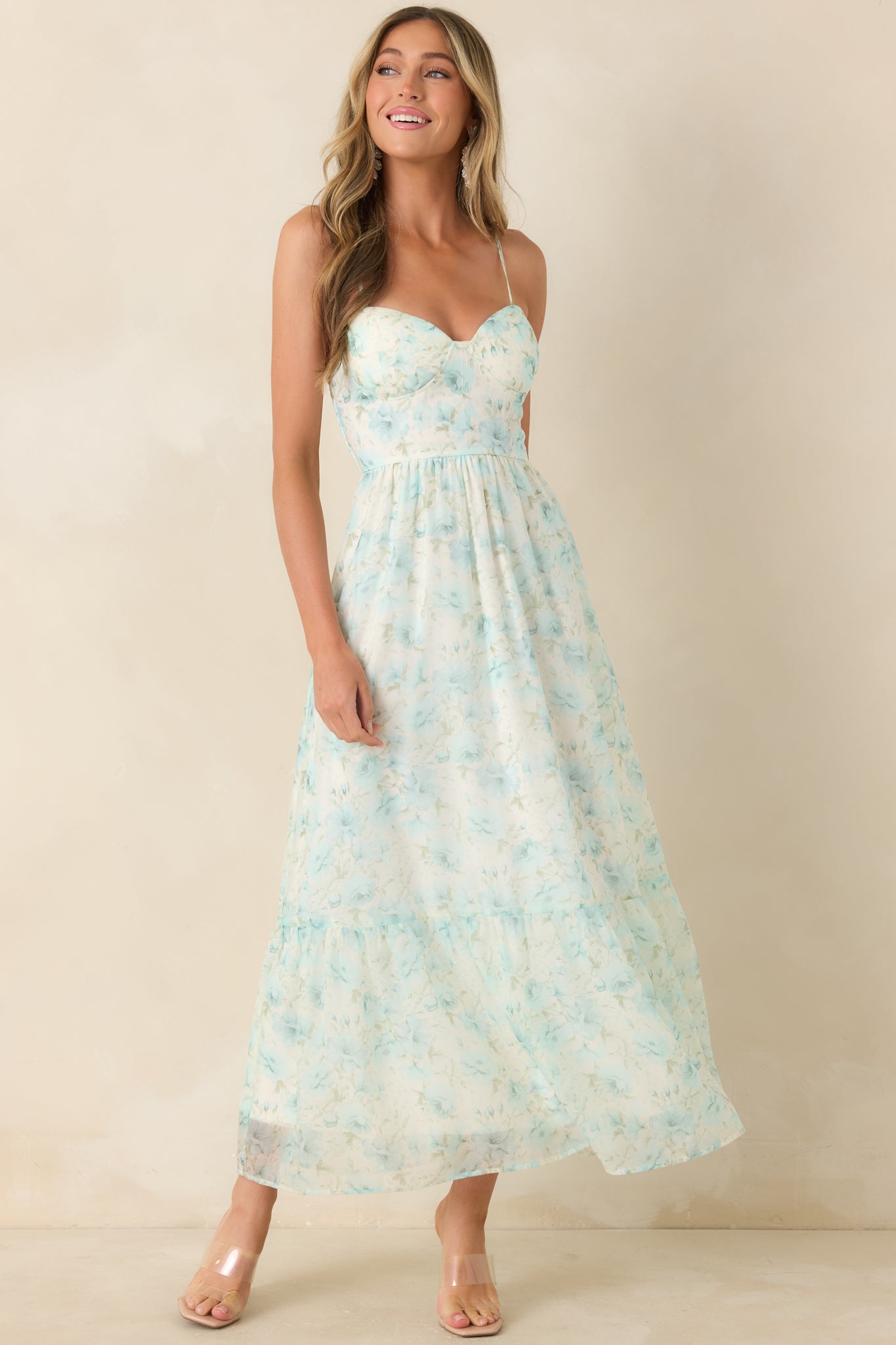 Red Dress | Aqua Blue Floral Bustier Maxi Dress - All Dresses Red Dress | Aqua Blue Floral Bustier Maxi Dress - All Dresses