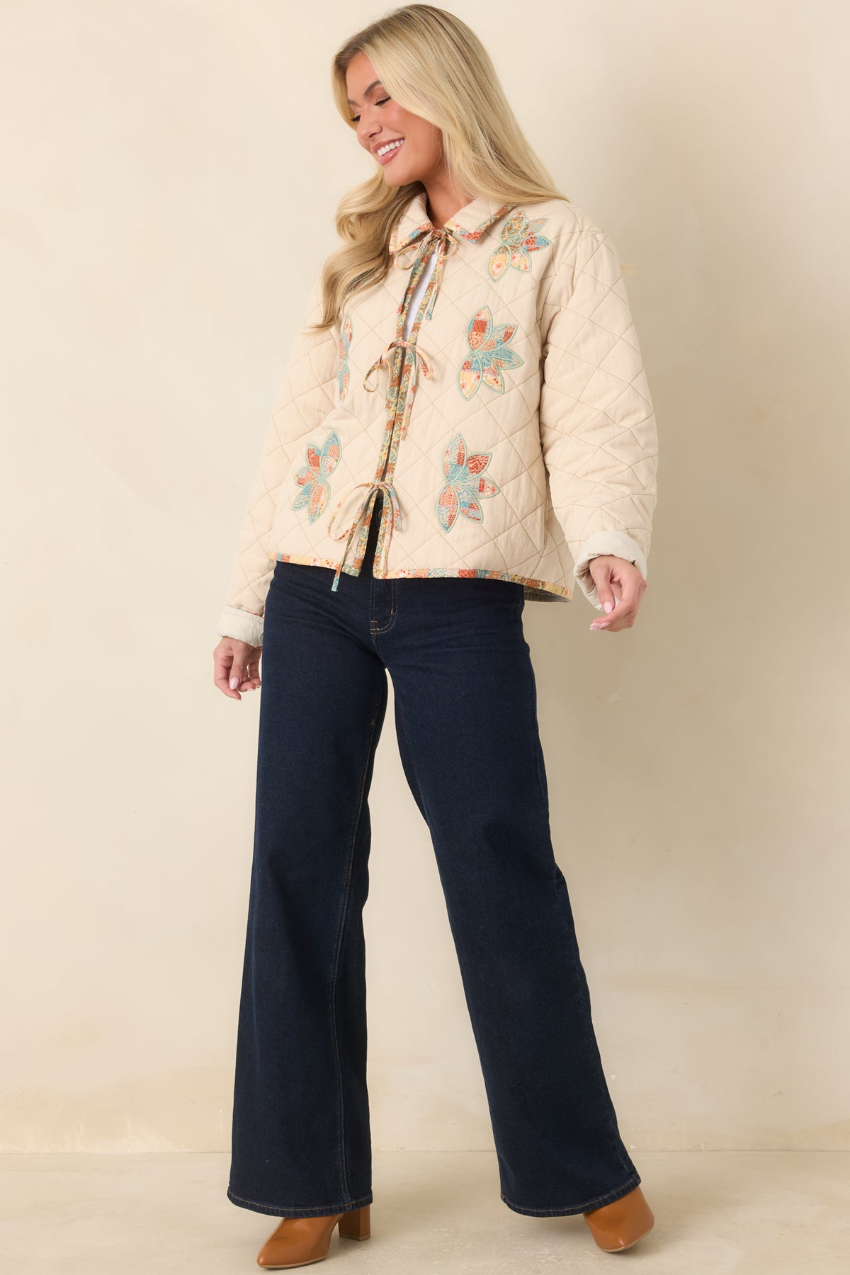 In the Morning Light Ecru Floral Appliqué Quilted Jacket