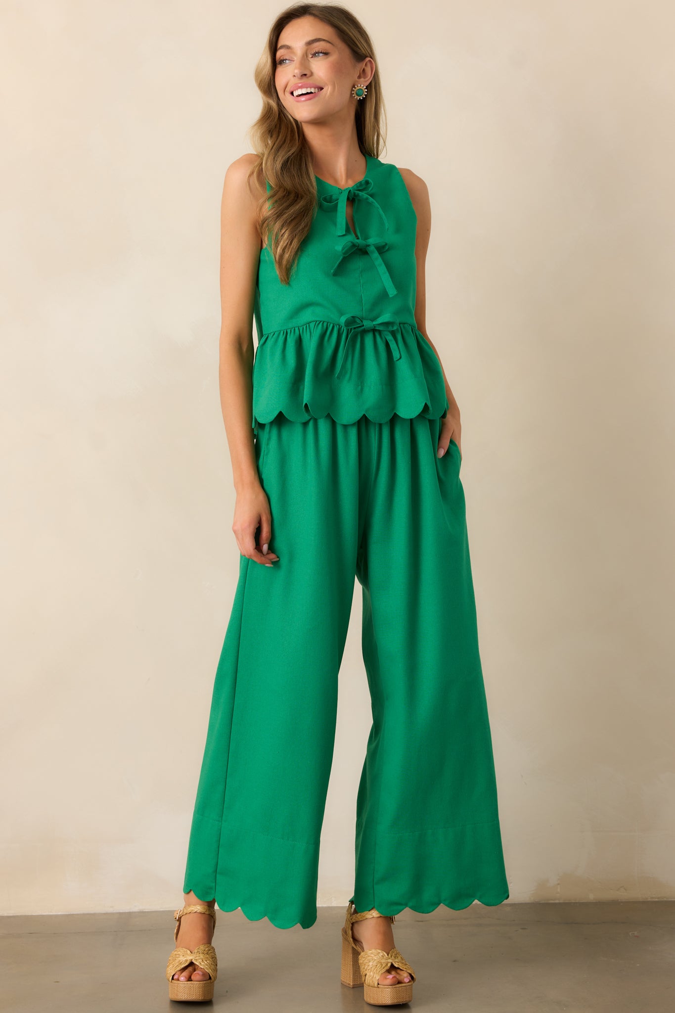 Green Scalloped Hem Pants - All Bottoms | Red Dress Green Scalloped Hem Pants - All Bottoms | Red Dress