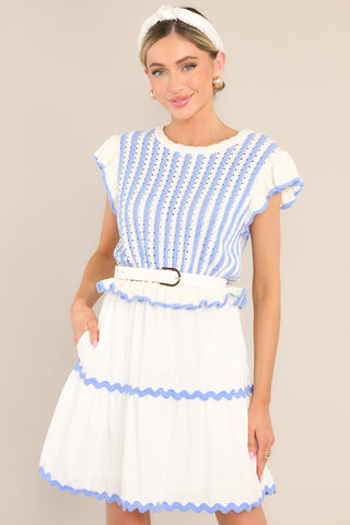 SHOP THE LOOK - Treasured Times Light Blue Stripe Sweater Mini Dress