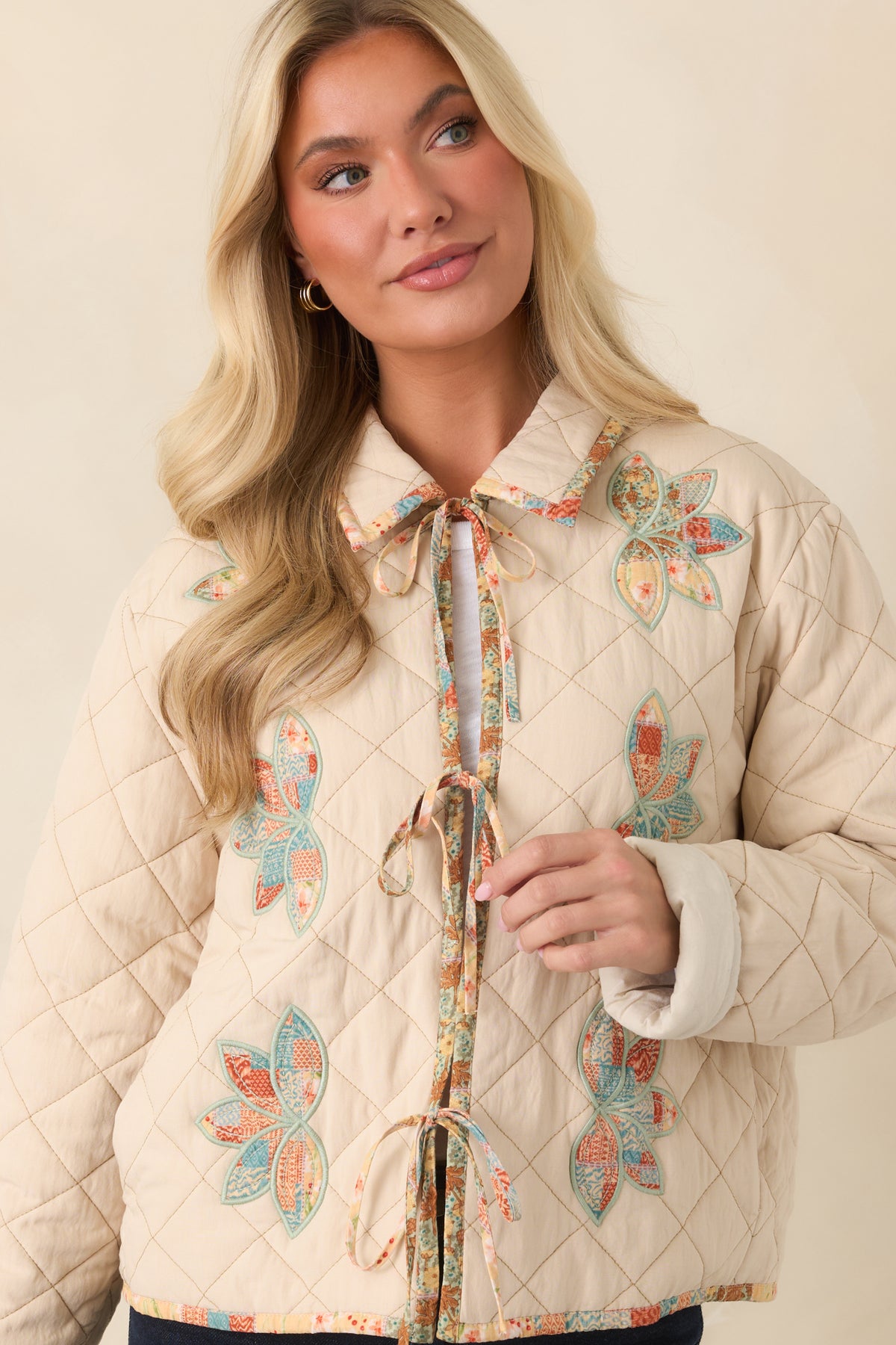 In the Morning Light Ecru Floral Appliqué Quilted Jacket