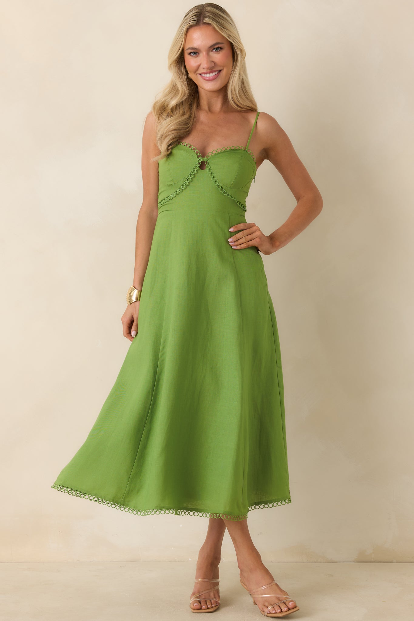 ASTR The Label Christie Green Linen Blend Midi Dress | Red Dress ASTR The Label Christie Green Linen Blend Midi Dress | Red Dress