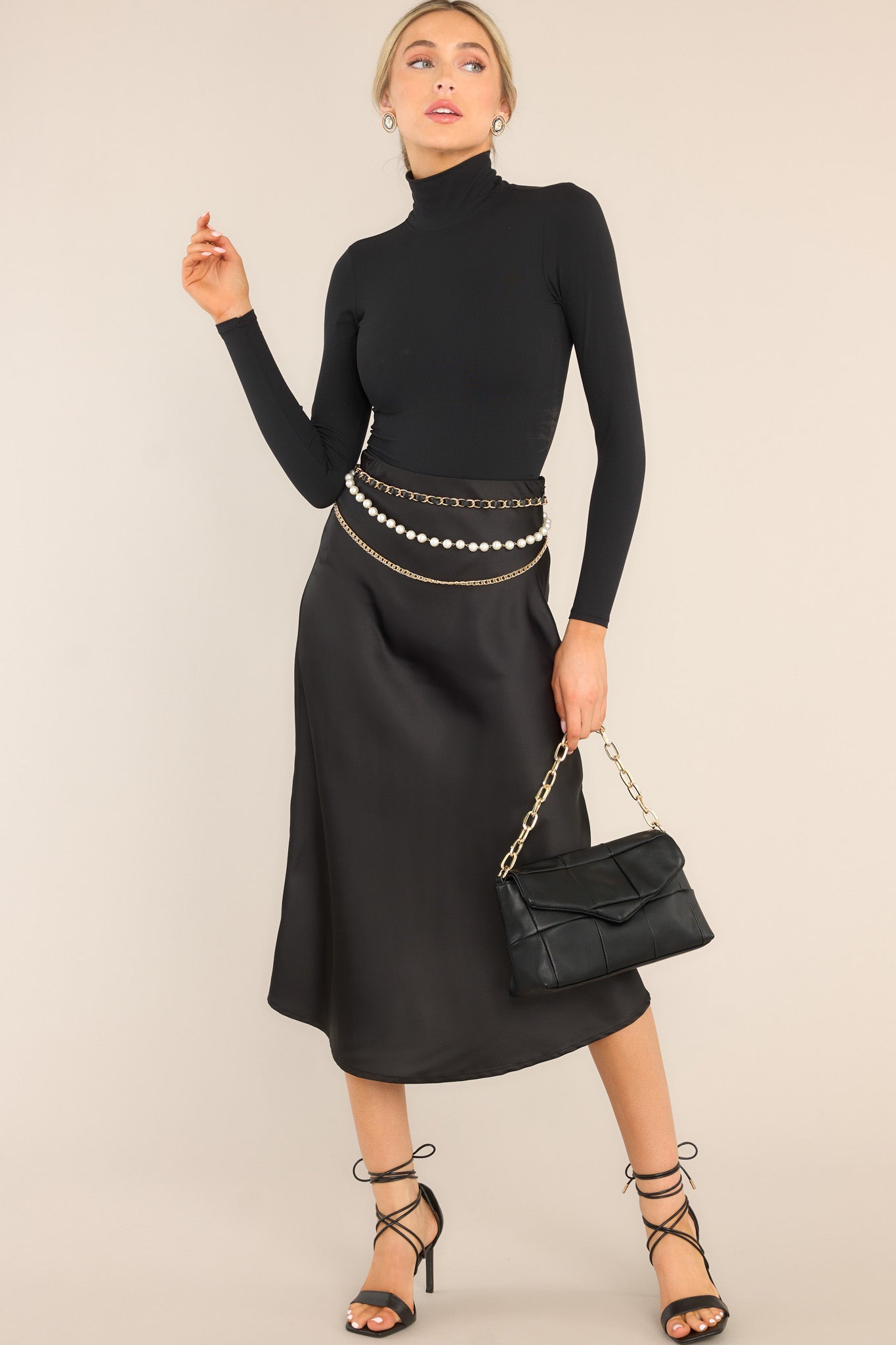 Sleek Black Satin Midi Skirt - All Bottoms | Red Dress Sleek Black Satin Midi Skirt - All Bottoms | Red Dress