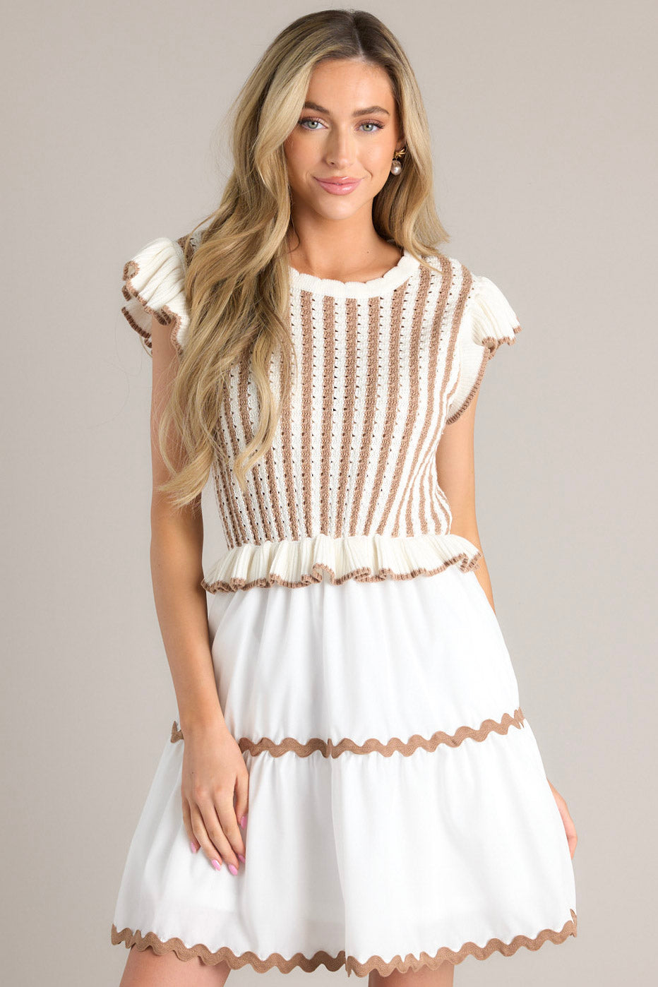 Mocha Stripe Sweater Mini Dress - All Dresses Mocha Stripe Sweater Mini Dress - All Dresses