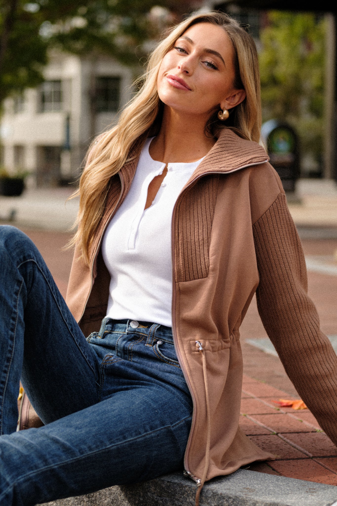 Alabaster Dreams Brown Contrast Knit Jacket Alabaster Dreams Brown Contrast Knit Jacket