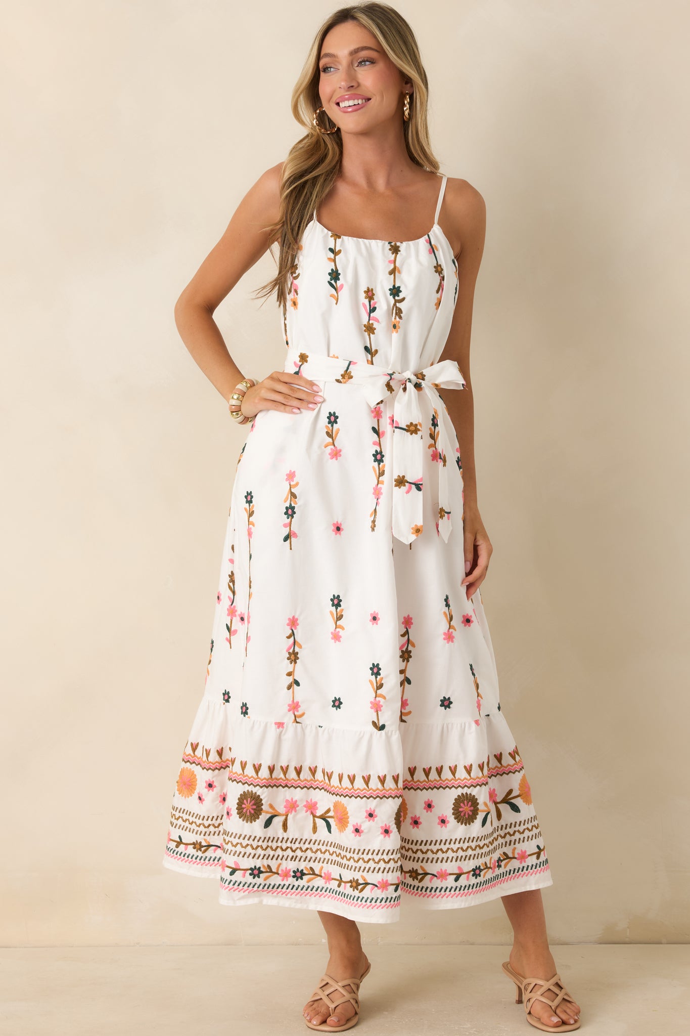 embroidered maxi dress Sweet Talk & Sunshine Ivory Multi Floral Embroidered Maxi Dress