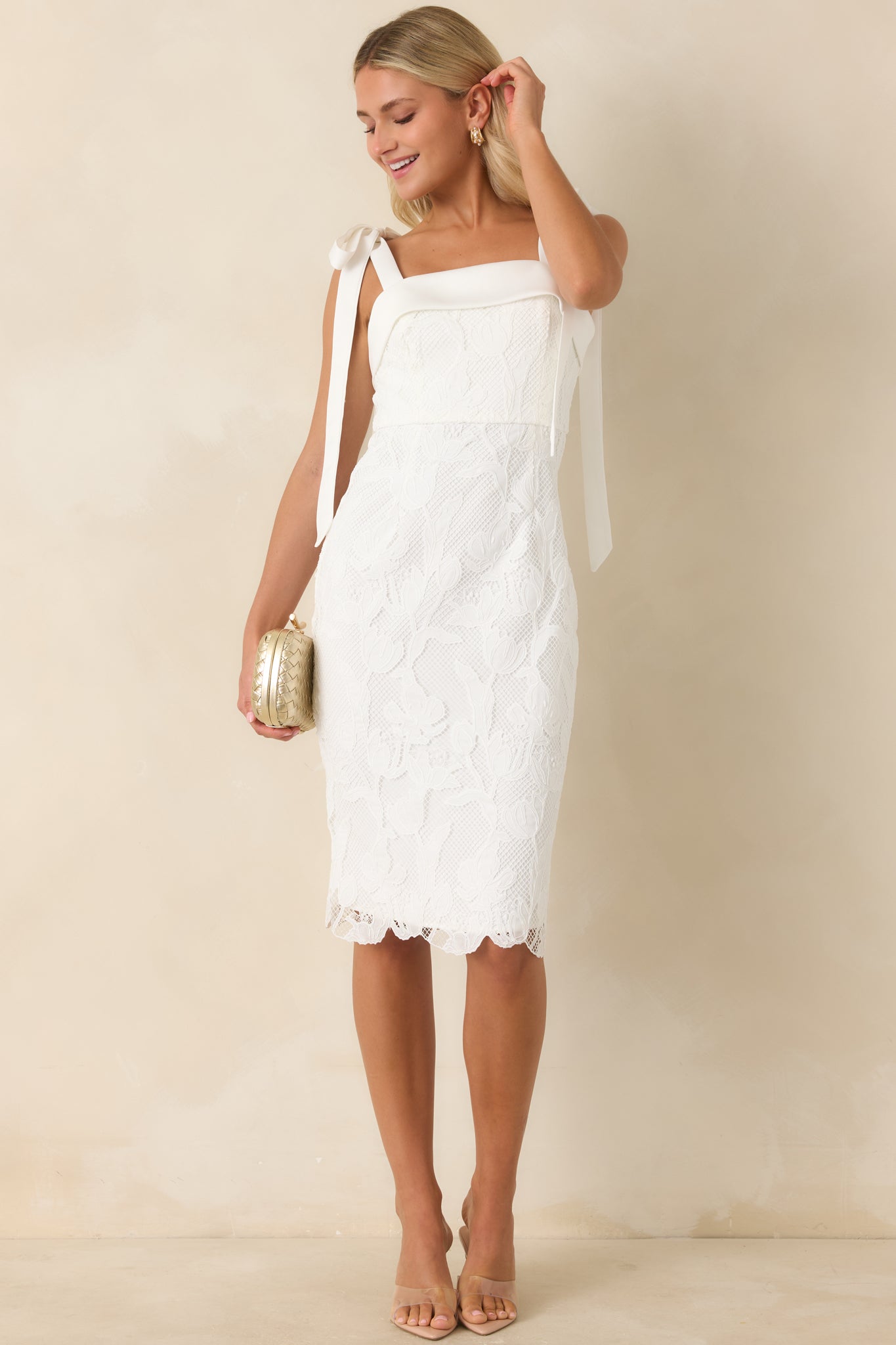 Women's Feels Like Fate Ivory Lace Tie Strap Midi Dress | Size: L