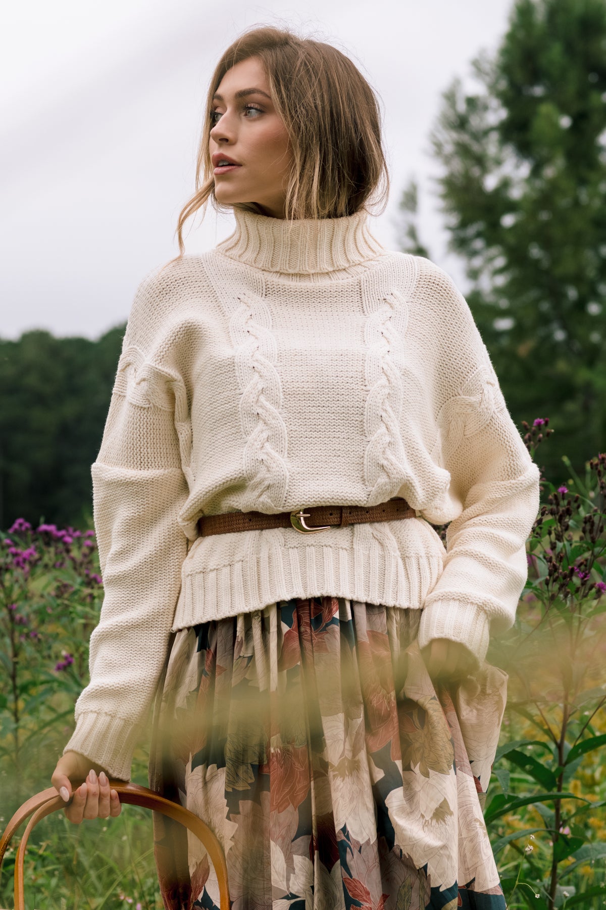 Prosperina Beckett Ivory Cable Knit Turtleneck Sweater