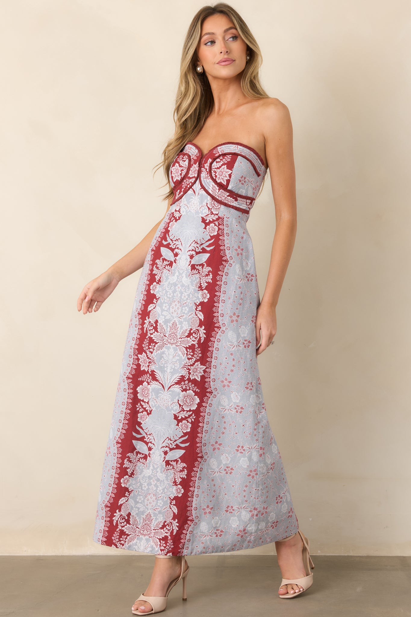 Anna Cate Hayden Frost Floral Strapless Midi Dress