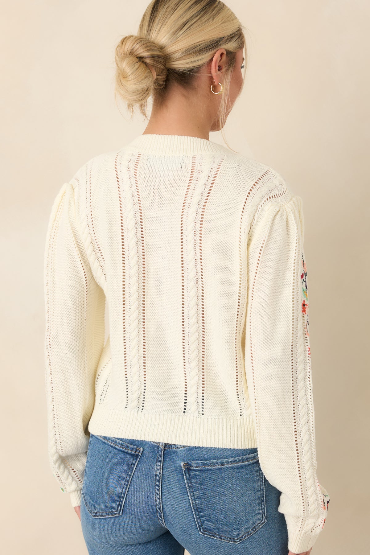 The Sweetest Part Ivory Multi Floral Embroidered Pointelle Cardigan