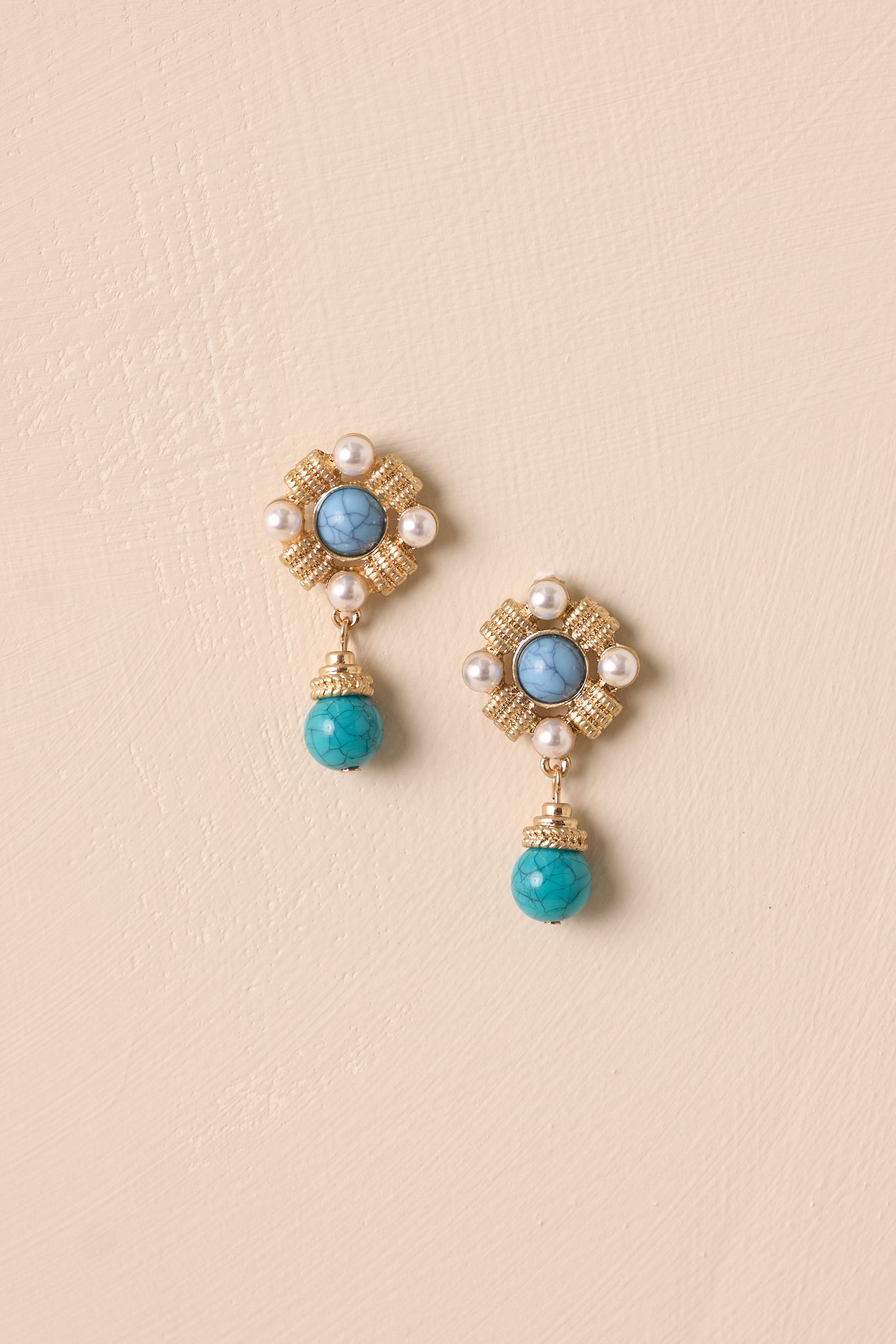 Calming Breeze Gold & Turquoise Drop Earrings