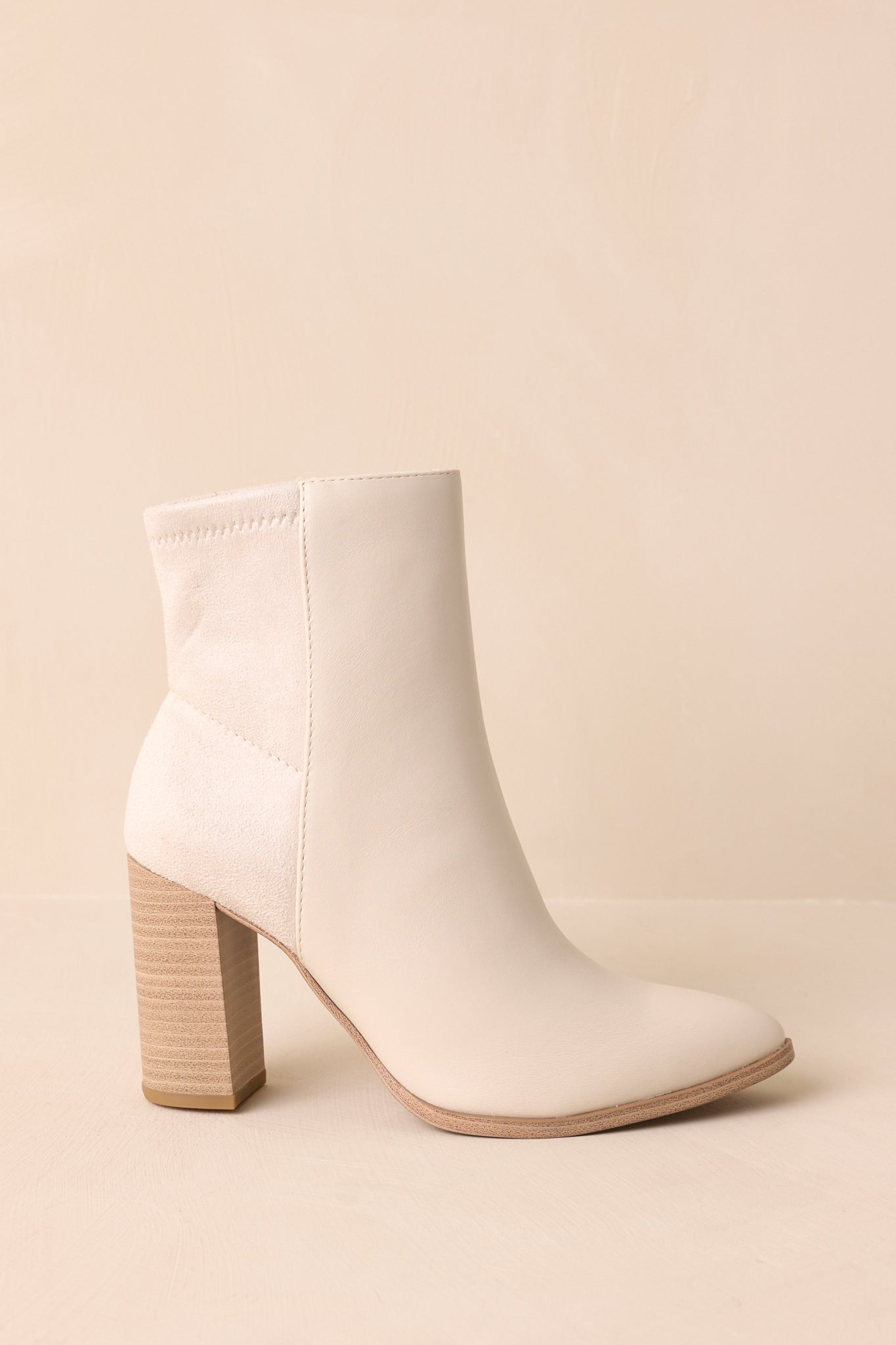 Stand Corrected Ivory Faux Leather Suede Ankle Boots