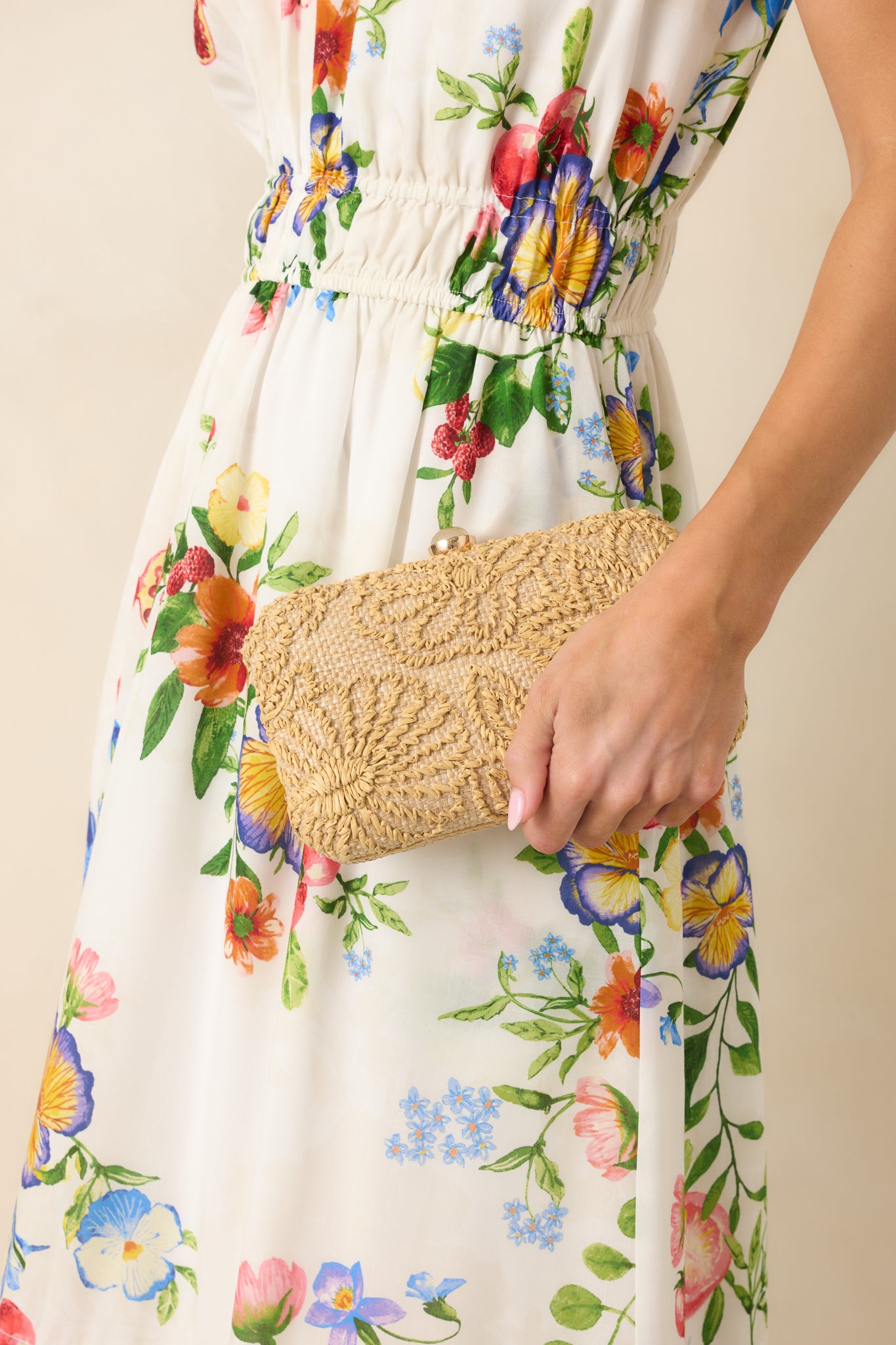 She’s a Natural Beauty Natural Floral Woven Raffia Clutch