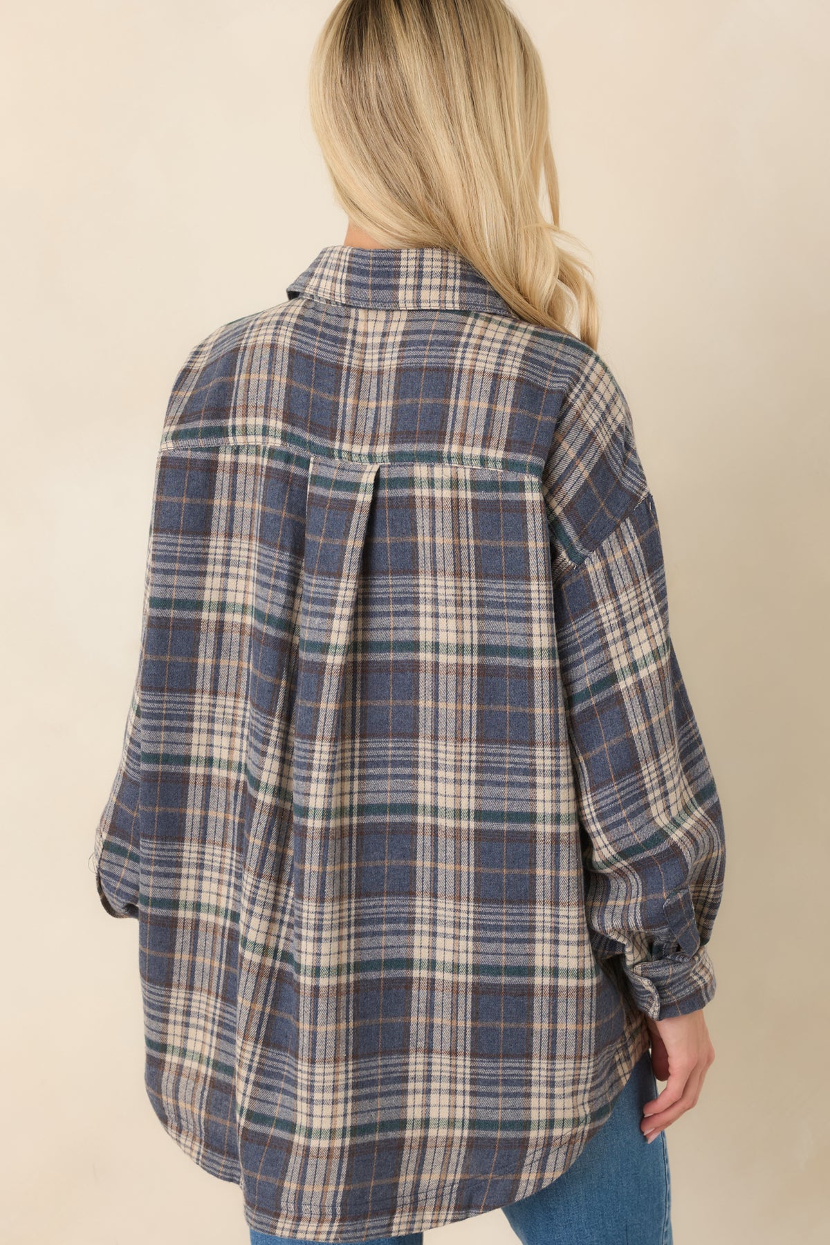 I’ll Put the Coffee On Slate Blue Multi Plaid Cotton Button-Up Shirt