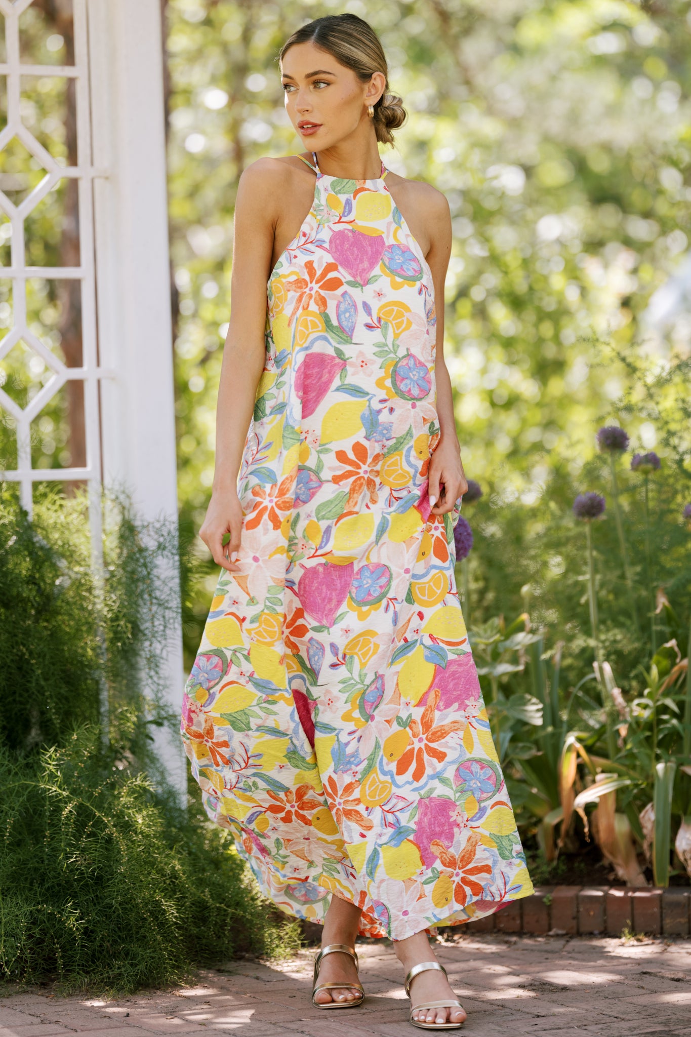Wildflower Whimsy Ivory Multi Floral Halter Maxi Dress Wildflower Whimsy Ivory Multi Floral Halter Maxi Dress