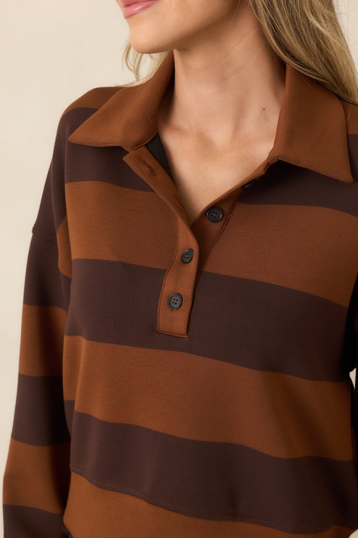 SPANX AirEssentials® Brown Block Stripe Rugby Shirt