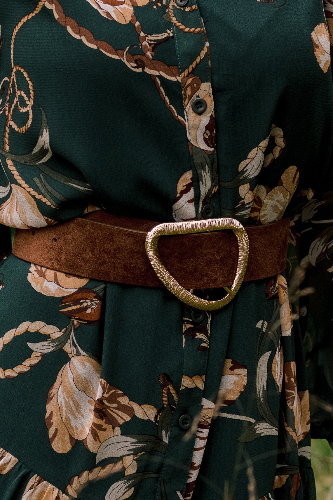Ahead of the Curve Brown Faux Suede Sculptural Buckle Belt