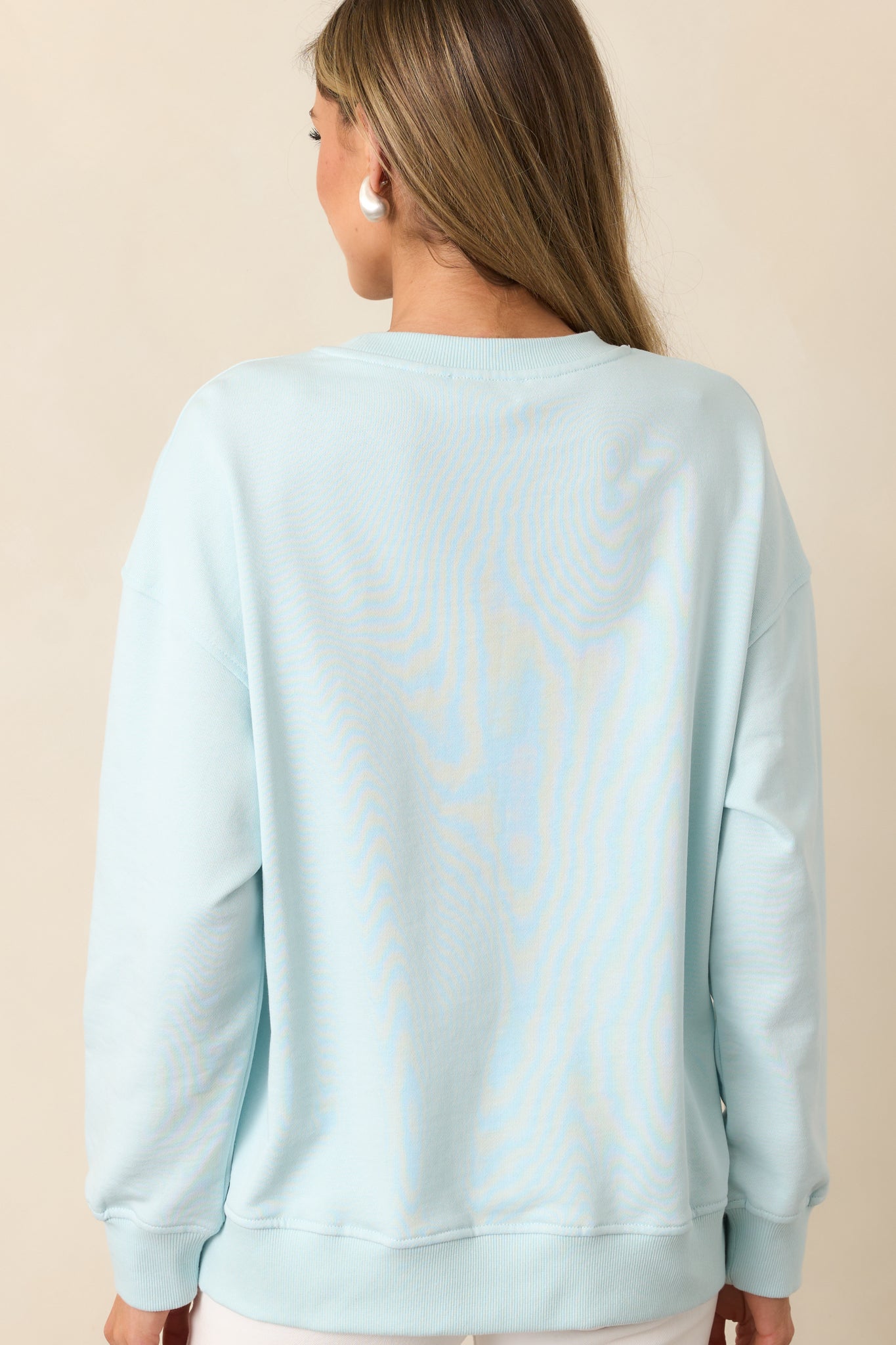 The back view of the sweatshirt, displaying a smooth finish and relaxed silhouette.
