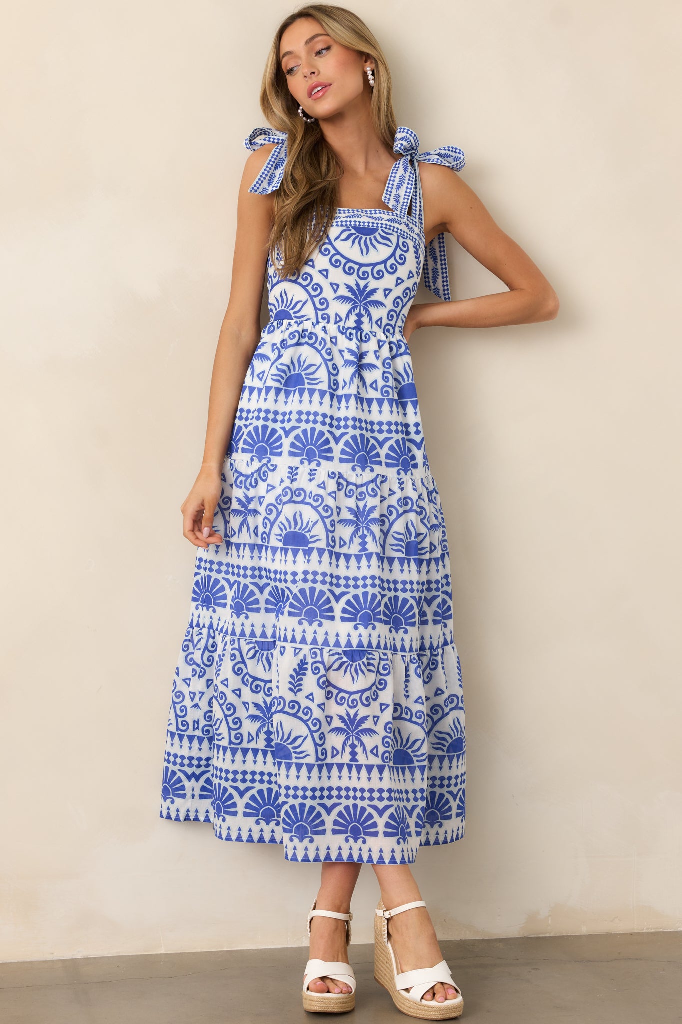 Afternoon Sips Cotton Blue Tropical Print Maxi Dress Afternoon Sips Cotton Blue Tropical Print Maxi Dress