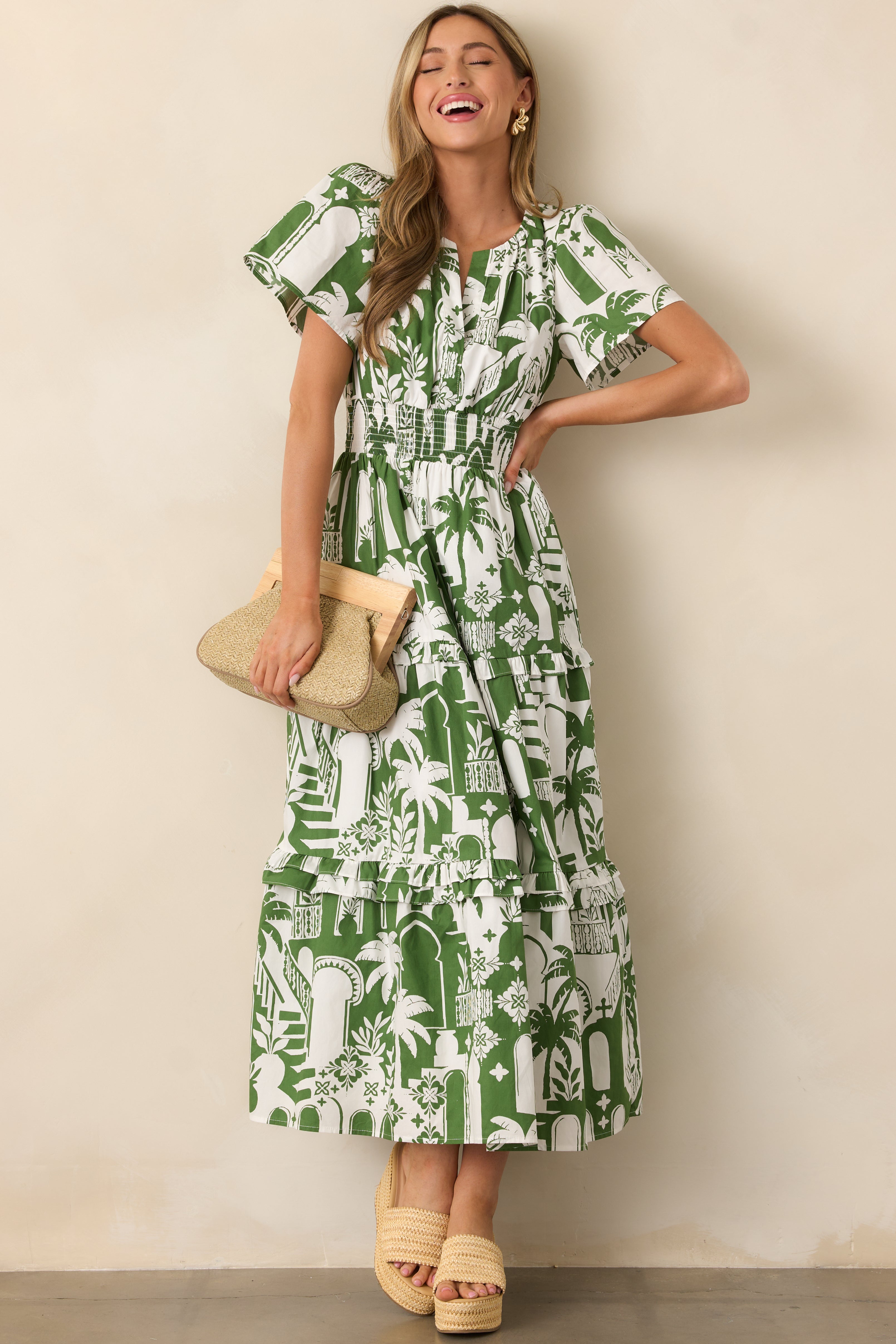 Isn't She Something Cotton Green Tropical Palm Print Maxi Dress Isn't She Something Cotton Green Tropical Palm Print Maxi Dress