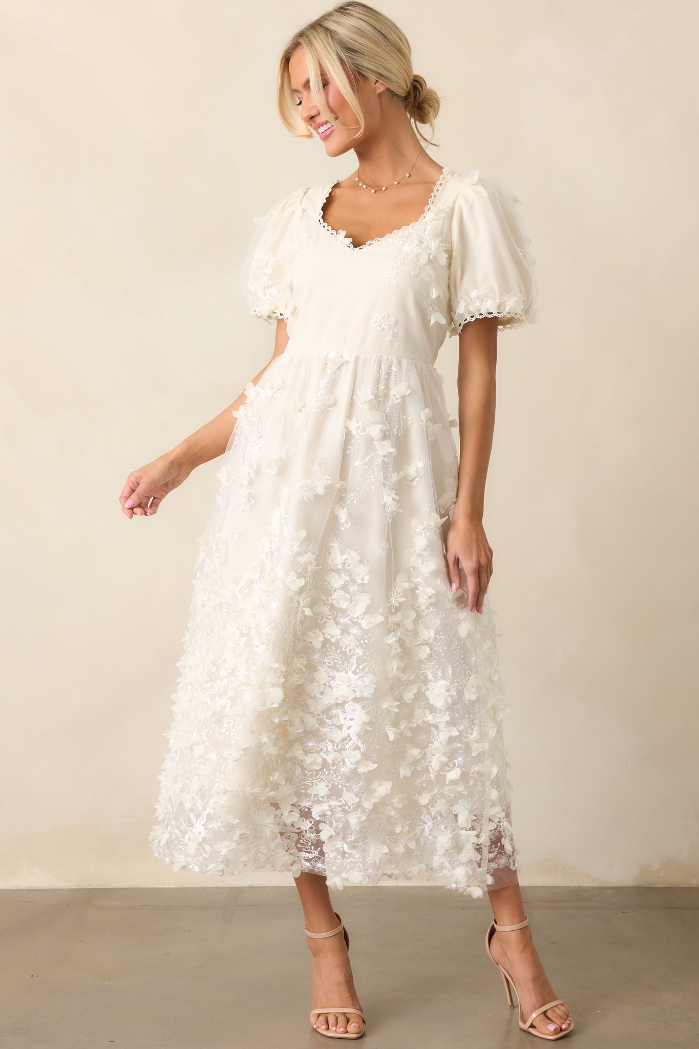 Ivory Floral Puff Sleeve Maxi Dress - For The Bride | Red Dress Ivory Floral Puff Sleeve Maxi Dress - For The Bride | Red Dress
