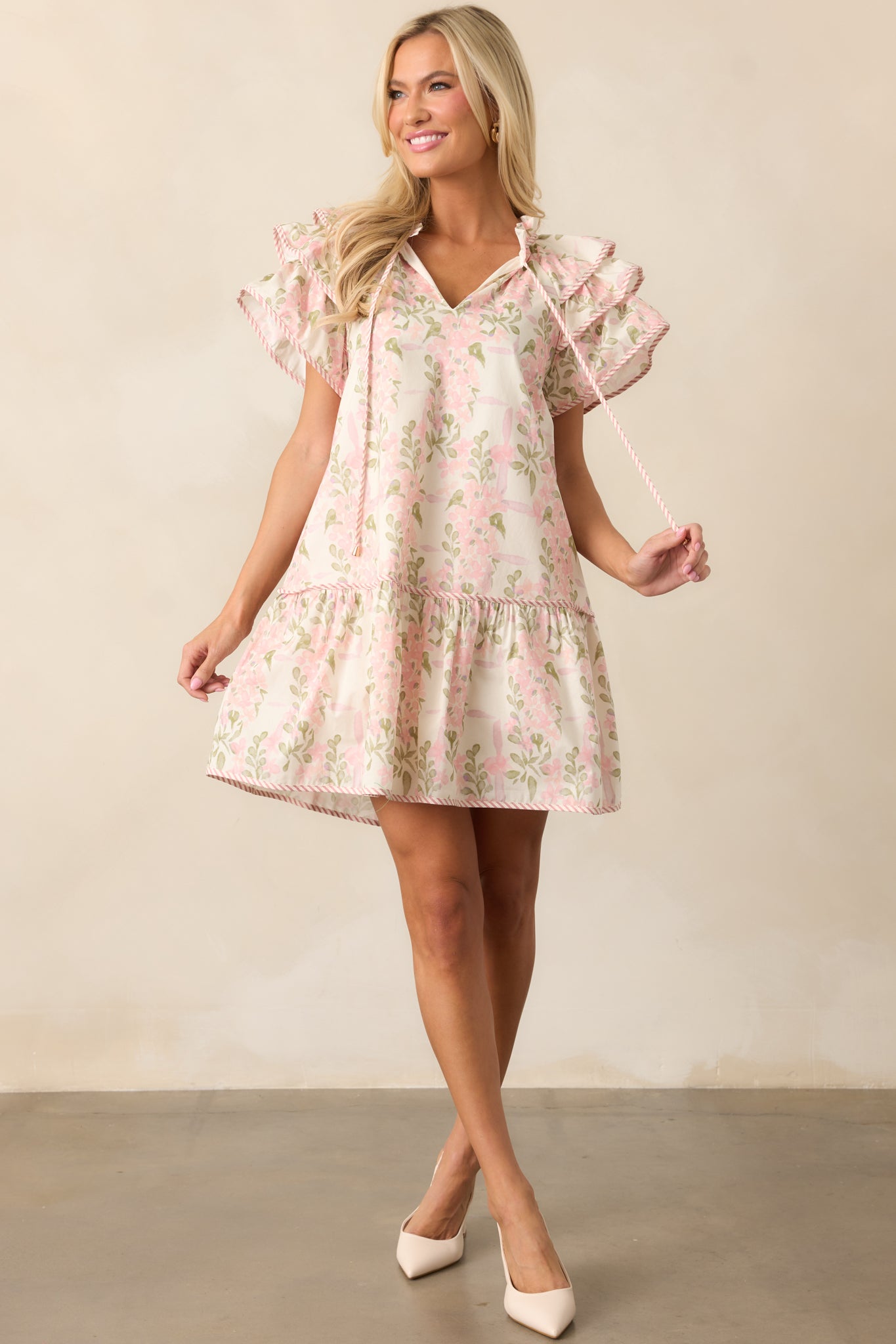 mini flutter sleeve dress Garden Of Dreams Cotton Pink Flutter Sleeve Mini Dress