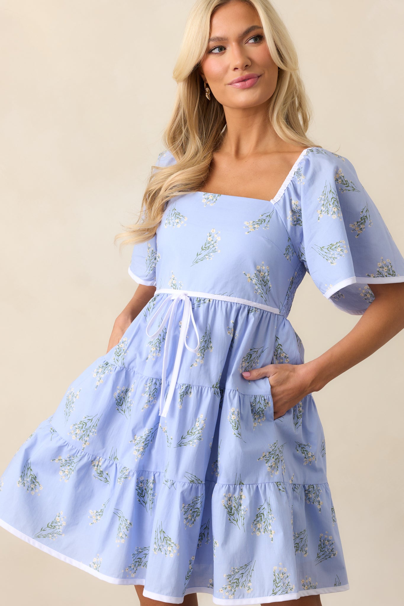 Periwinkle Floral Cotton Mini Dress - Babydoll Dresses | Red Dress Periwinkle Floral Cotton Mini Dress - Babydoll Dresses | Red Dress