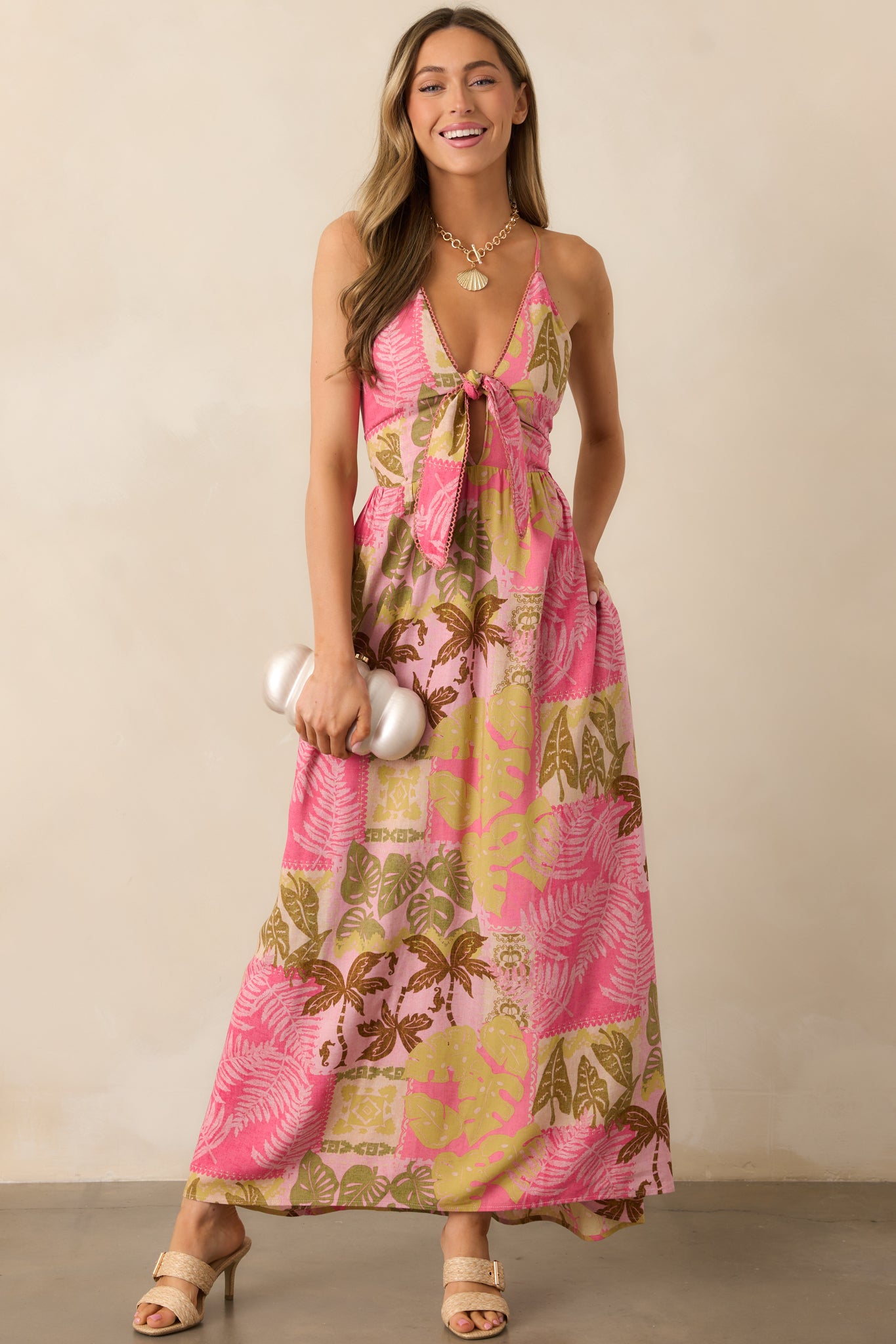 Pink Tropical Print Lace-Up Back Dress - Maxi Dresses | Red Dress Pink Tropical Print Lace-Up Back Dress - Maxi Dresses | Red Dress