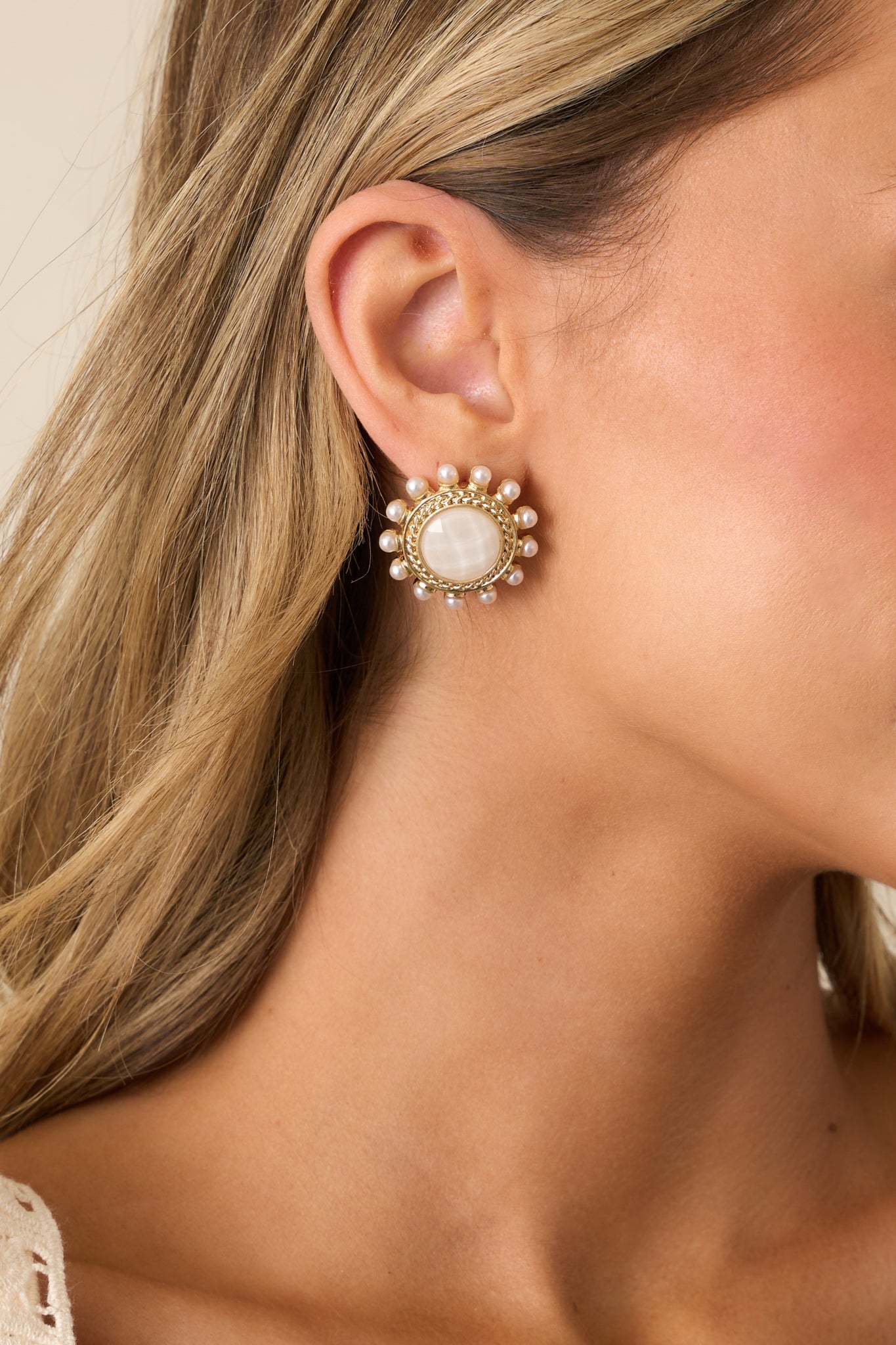 White & Gold Textured Earrings - All Earrings | Red Dress White & Gold Textured Earrings - All Earrings | Red Dress