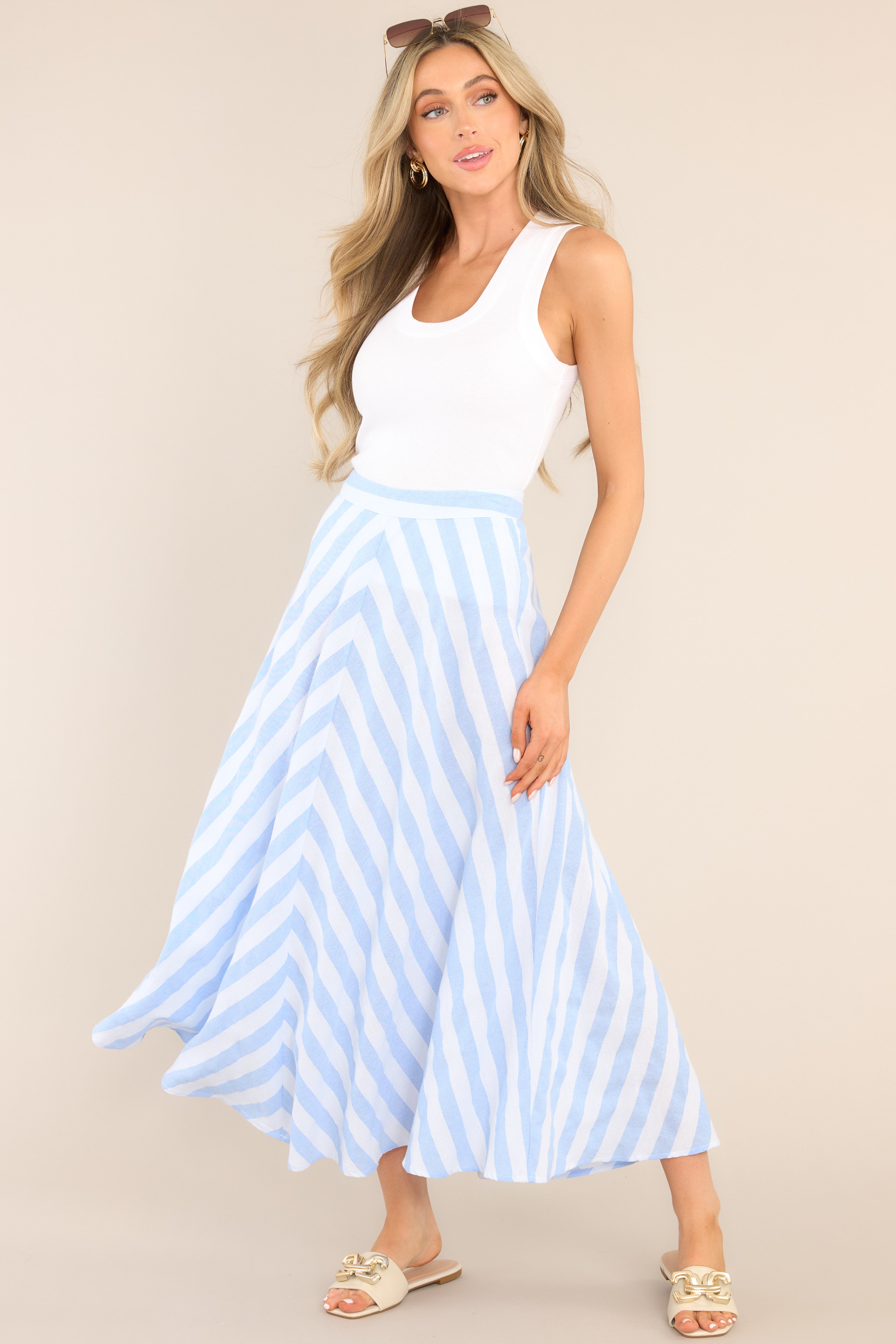 Flowing Blue & White Striped Maxi Skirt - All Skirts | Red Dress