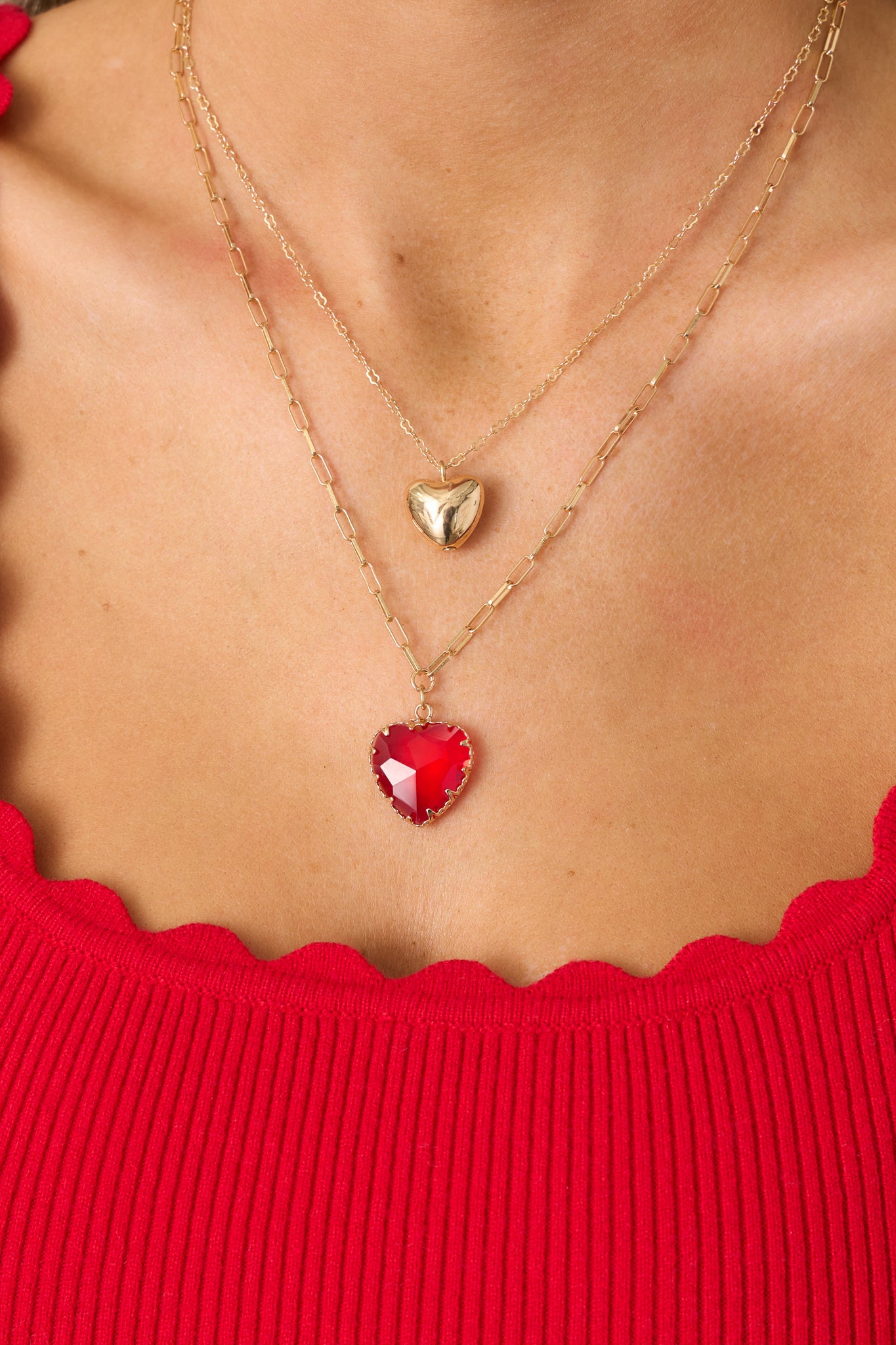 Gold Layered Heart Necklace - All Jewelry | Red Dress Gold Layered Heart Necklace - All Jewelry | Red Dress