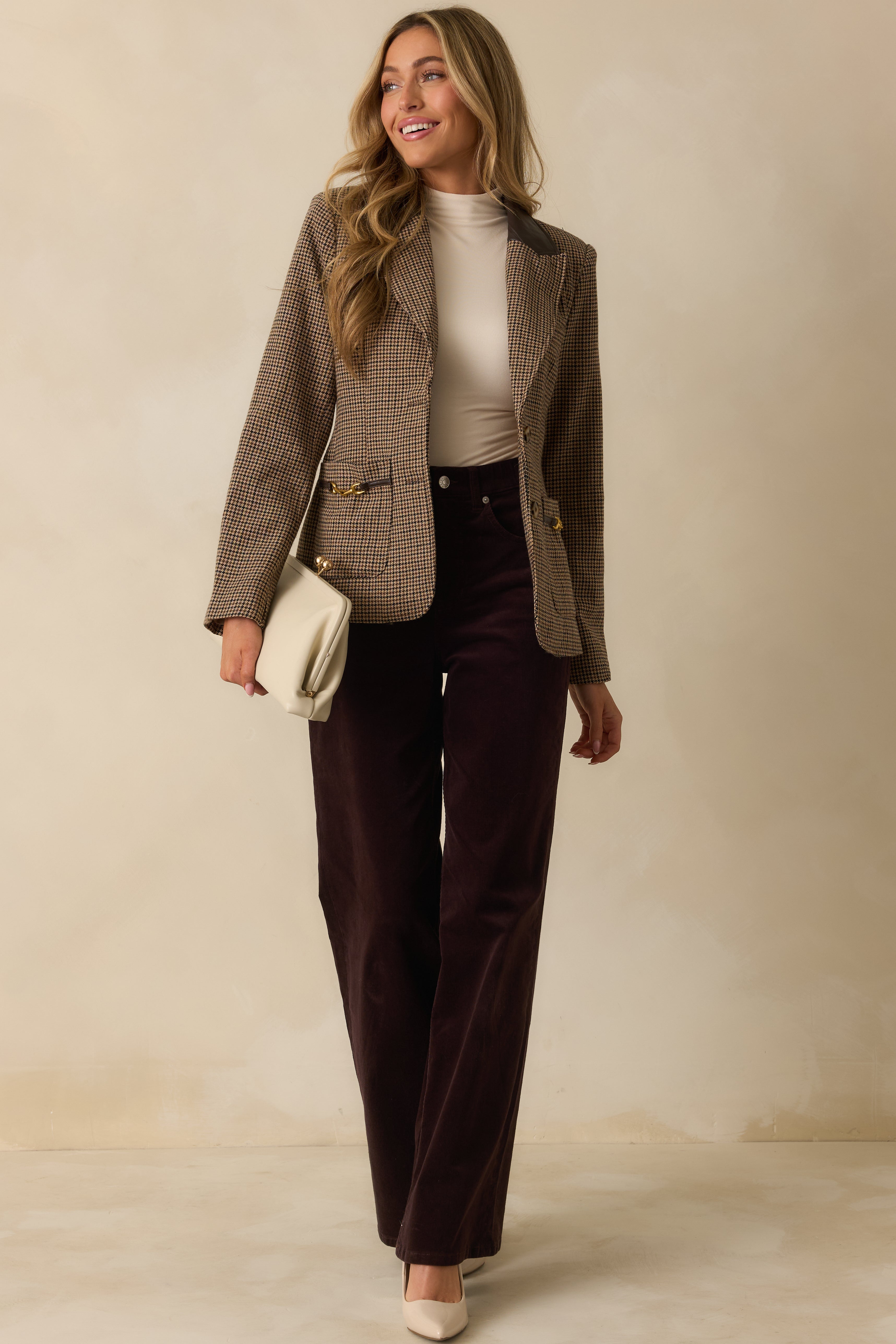 All Business Here Brown Houndstooth Single Breasted Blazer