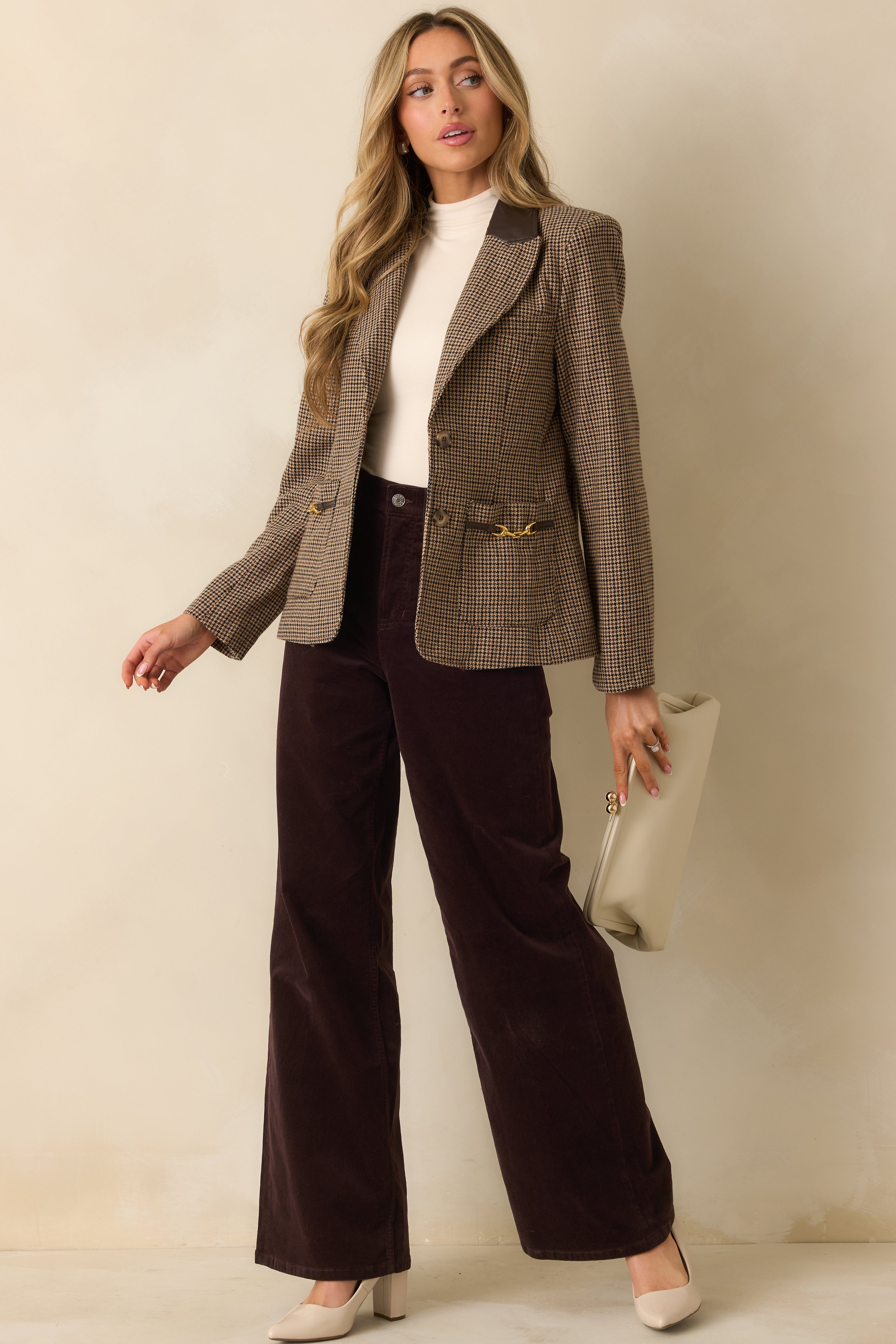 All Business Here Brown Houndstooth Single Breasted Blazer