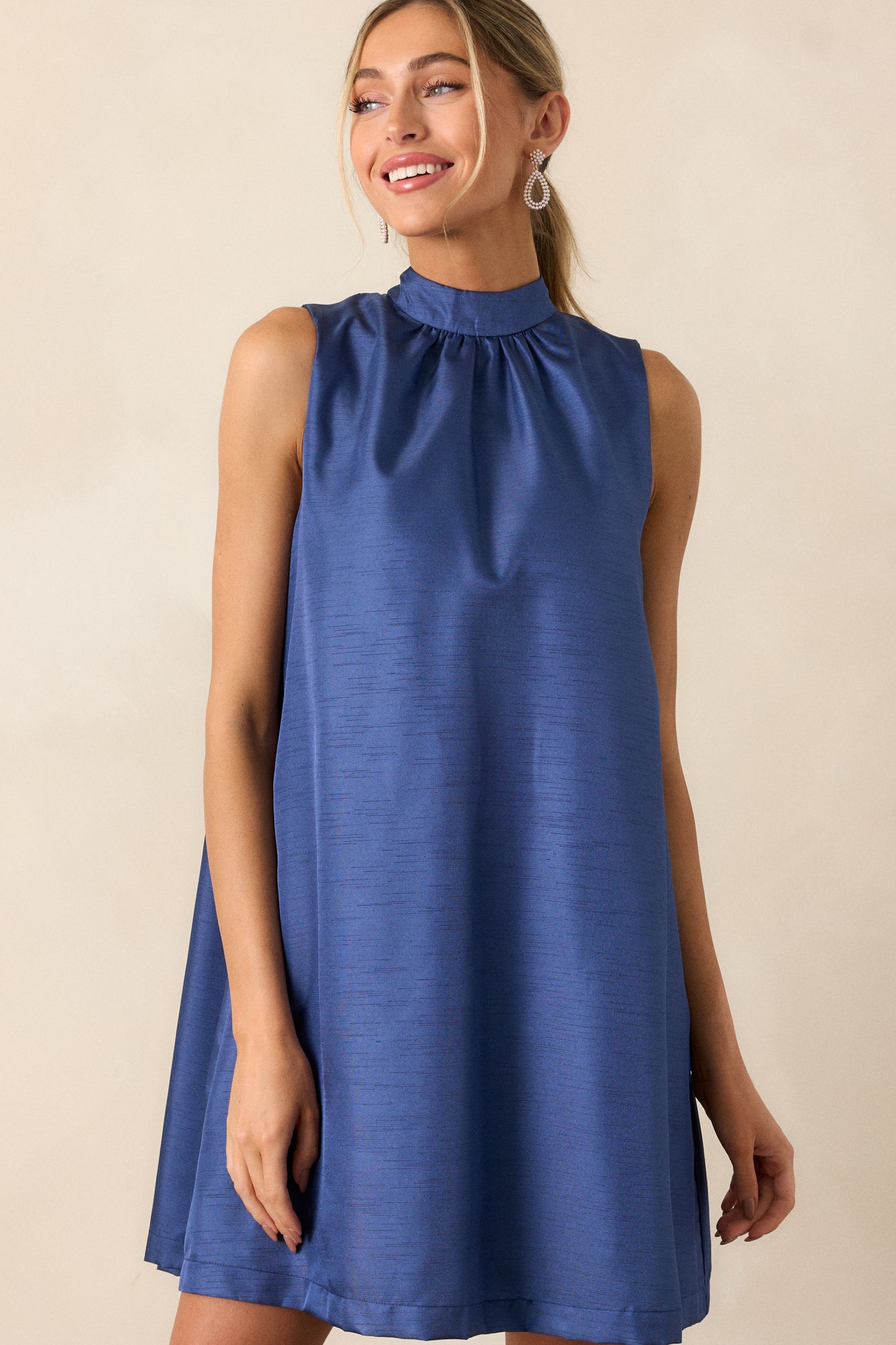 Royal Blue Tie Neck Mini Dress - All Dresses | Red Dress Royal Blue Tie Neck Mini Dress - All Dresses | Red Dress