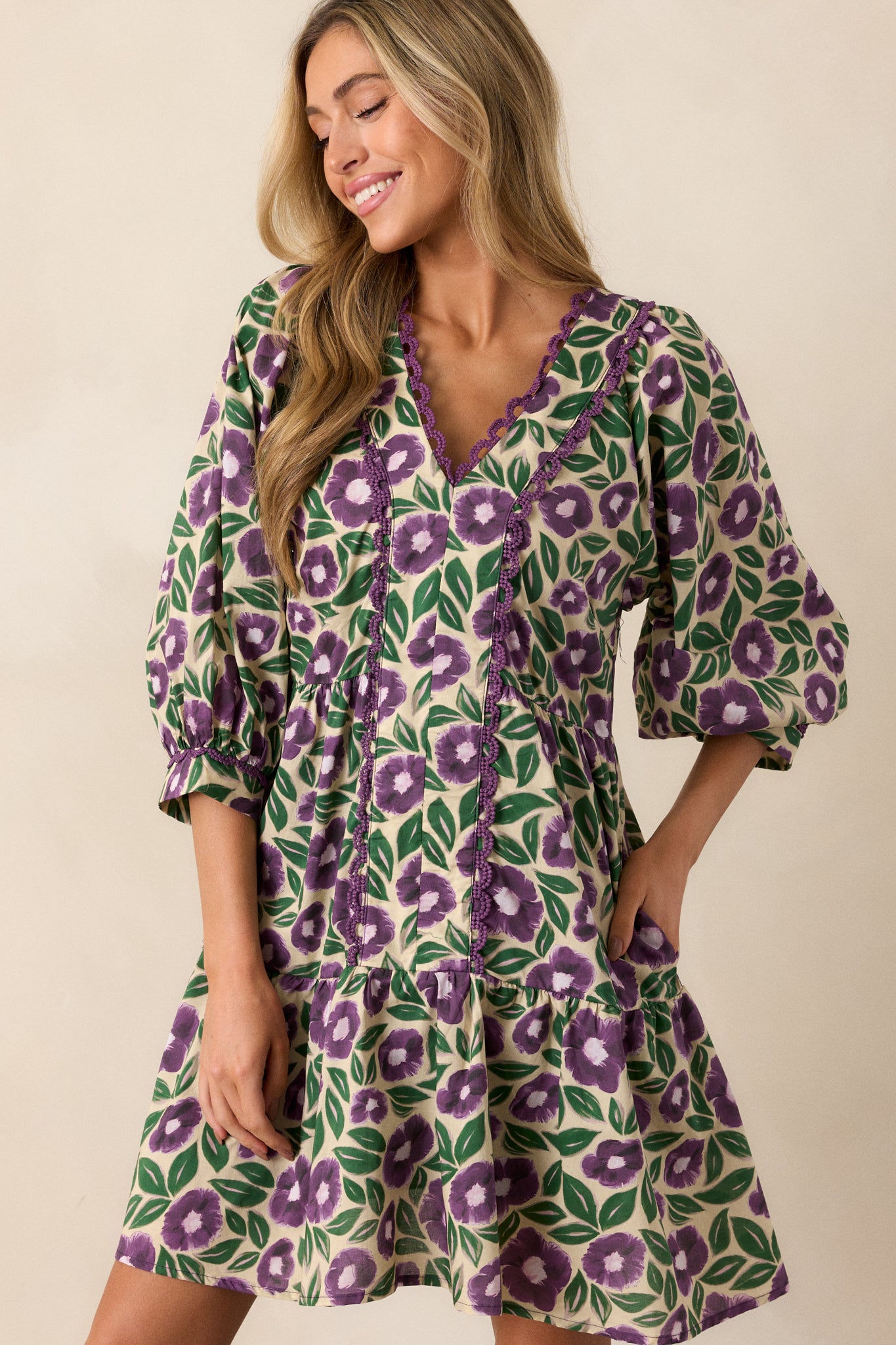 Finding Myself 100% Cotton Purple Floral Mini Dress Finding Myself 100% Cotton Purple Floral Mini Dress