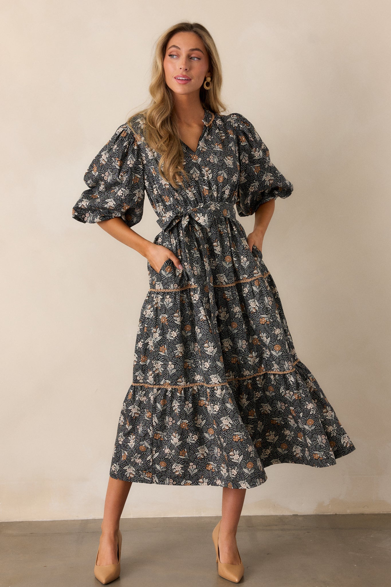 100% Cotton Black Floral Midi Dress - All Dresses | Red Dress 100% Cotton Black Floral Midi Dress - All Dresses | Red Dress
