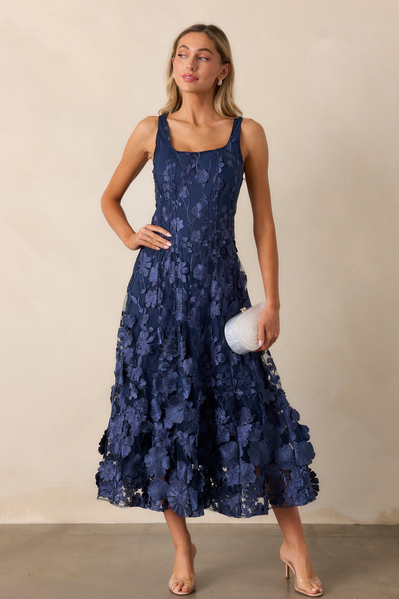 Navy Floral Embroidered Midi Dress - All Dresses | Red Dress Navy Floral Embroidered Midi Dress - All Dresses | Red Dress