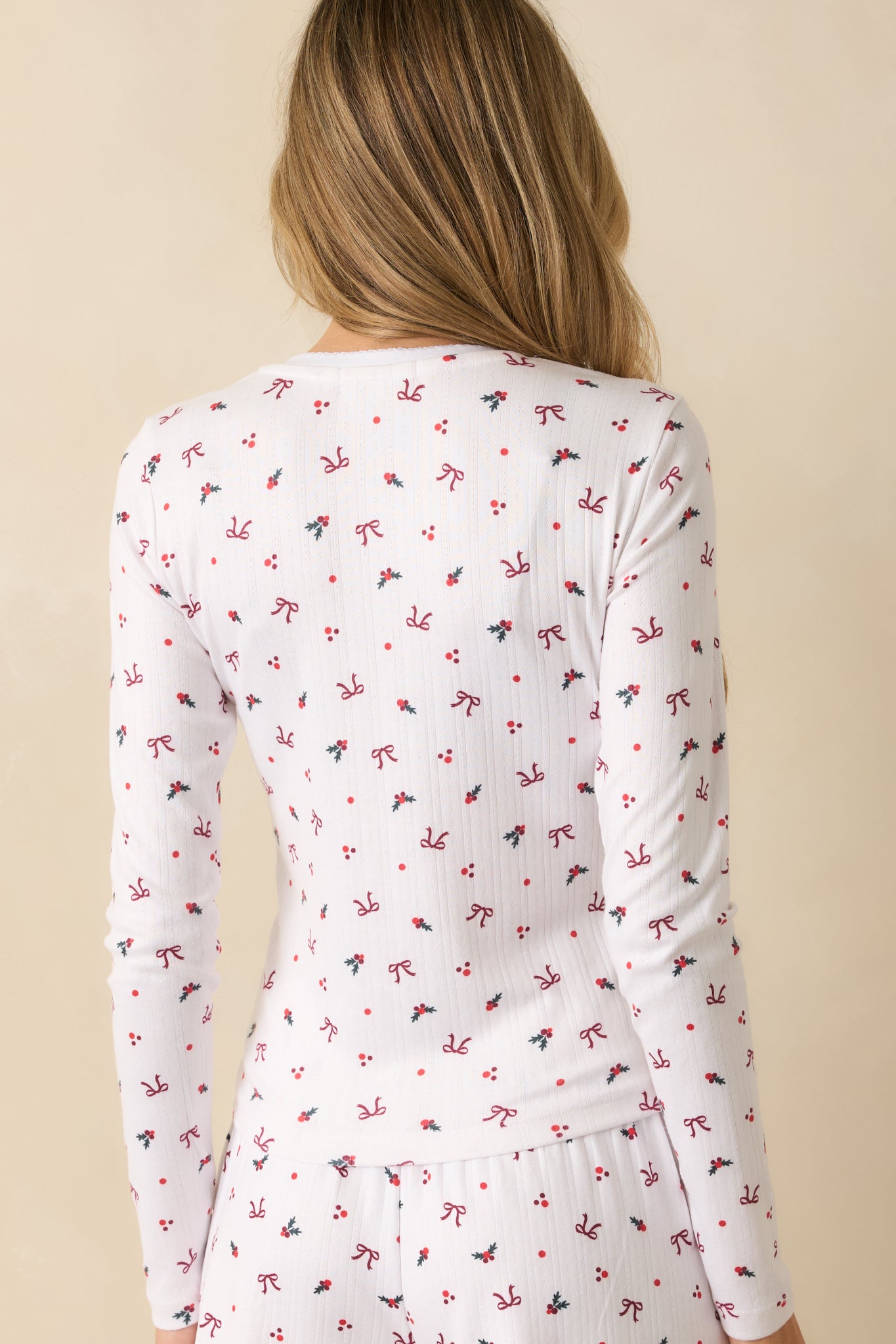 Z Supply White Multi Holly Pointelle Long Sleeve Pajama Top