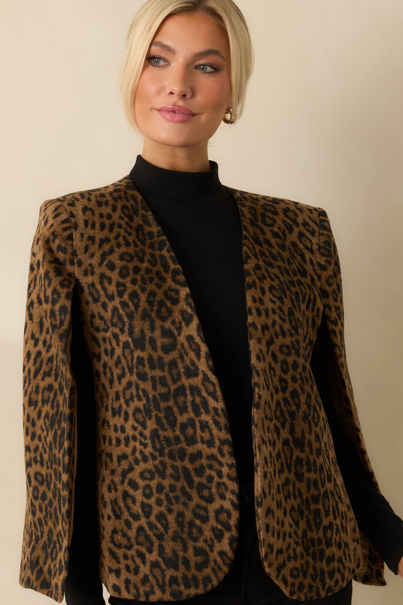 Hear Me Roar Brown Leopard Print Cape Blazer