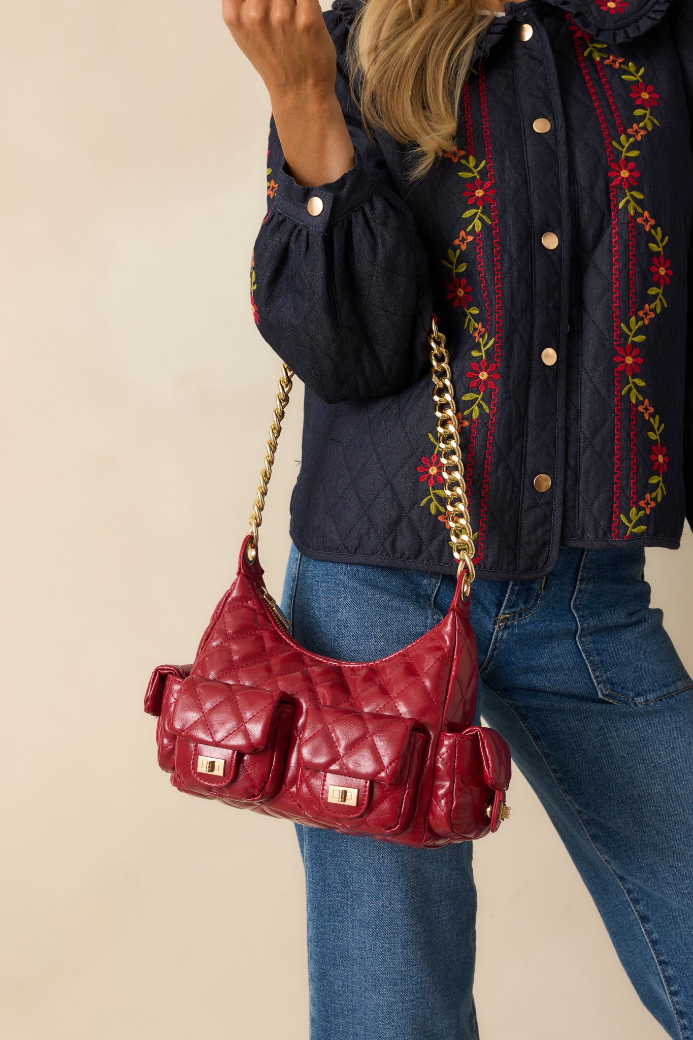 Little Something Extra Red Faux Leather Quilted Handbag