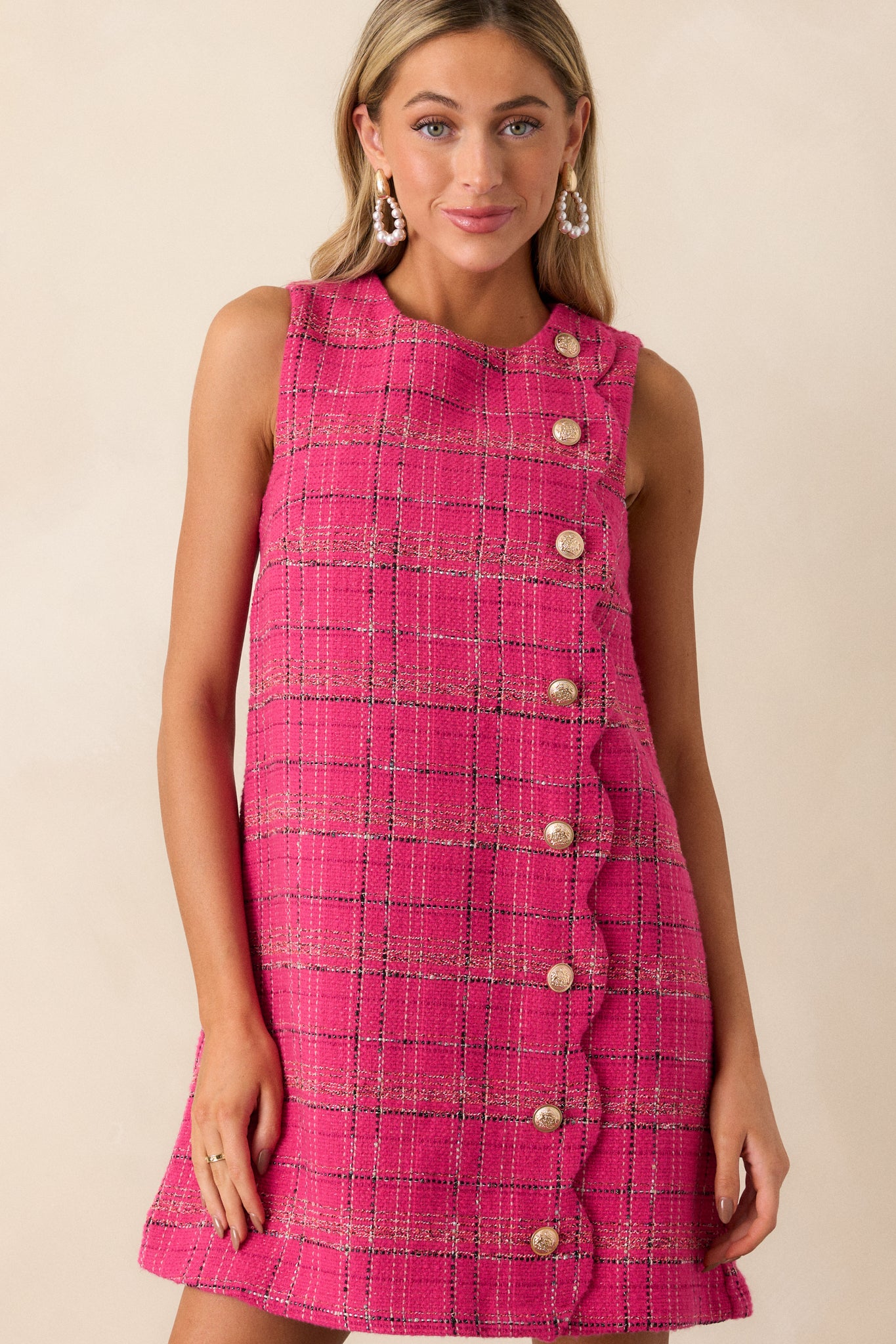 Hot Pink Tweed Mini Dress - All Dresses | Red Dress Hot Pink Tweed Mini Dress - All Dresses | Red Dress