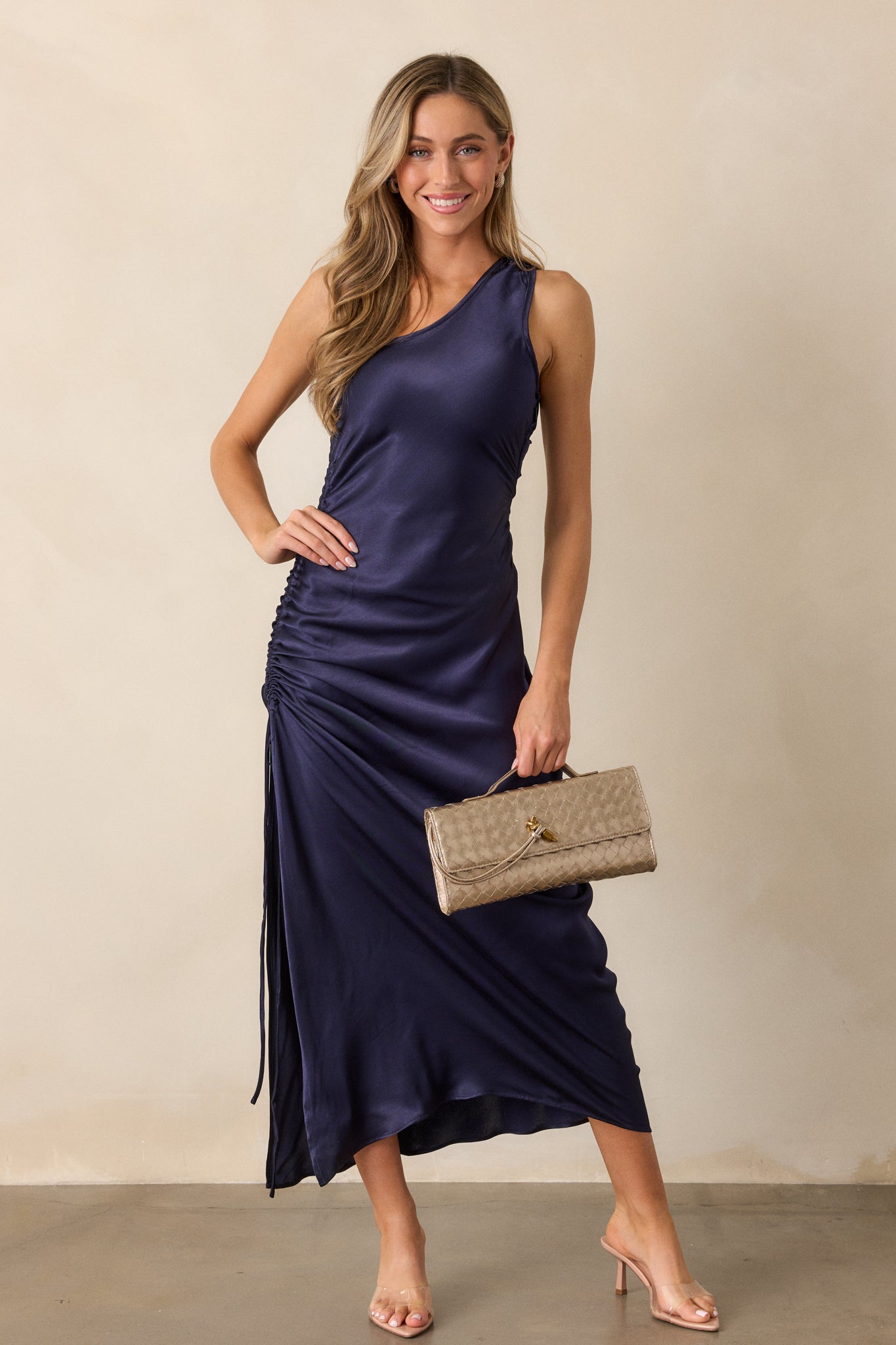 MINKPINK Lumina One Shoulder Midi Dress In Midnight Blue | Red Dress MINKPINK Lumina One Shoulder Midi Dress In Midnight Blue | Red Dress