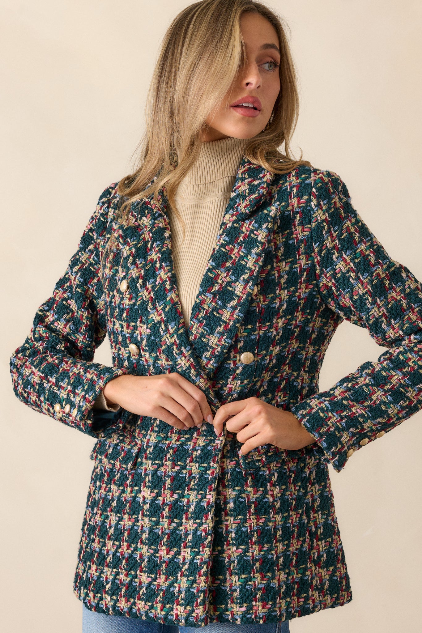 Get It Done Green Multi Tweed Coat Get It Done Green Multi Tweed Coat
