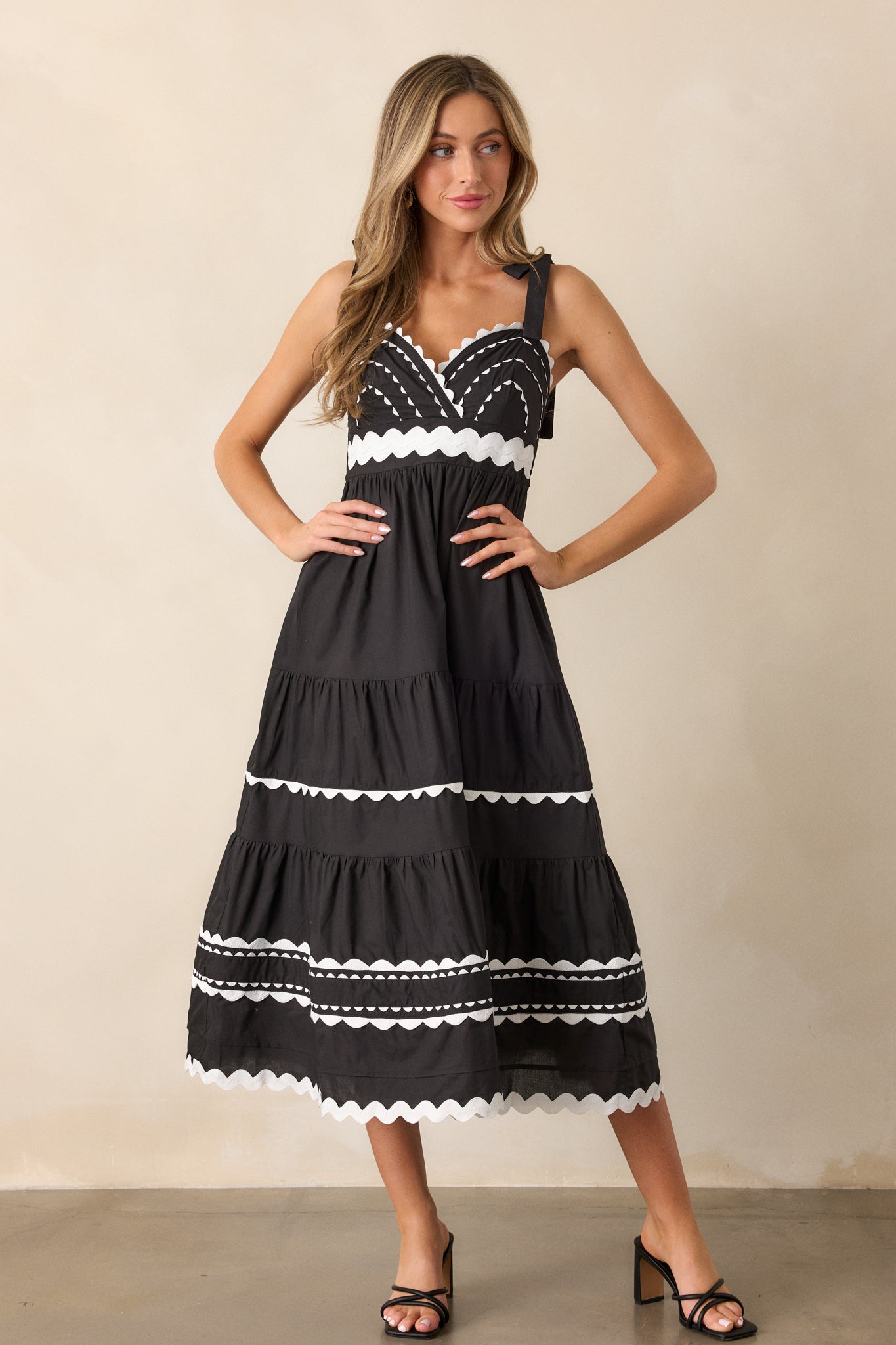 100% Cotton Black Ricrac Maxi Dress - All Dresses | Red Dress 100% Cotton Black Ricrac Maxi Dress - All Dresses | Red Dress