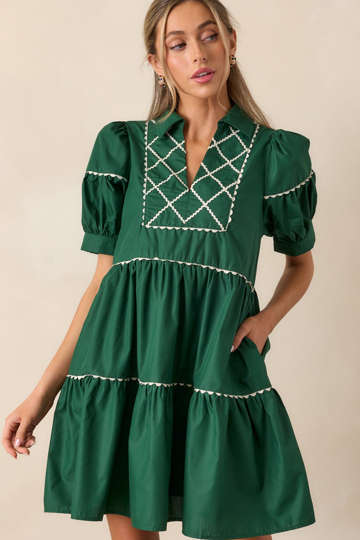 Emerald Puff Sleeve Mini Dress - All Dresses | Red Dress Emerald Puff Sleeve Mini Dress - All Dresses | Red Dress