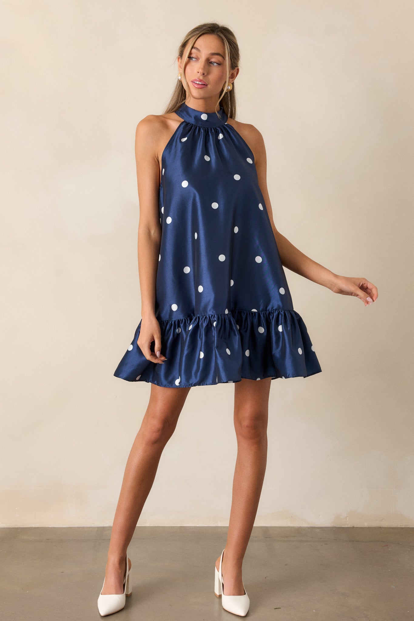 Navy Halter Polka Dot Mini Dress - All Dresses | Red Dress Navy Halter Polka Dot Mini Dress - All Dresses | Red Dress