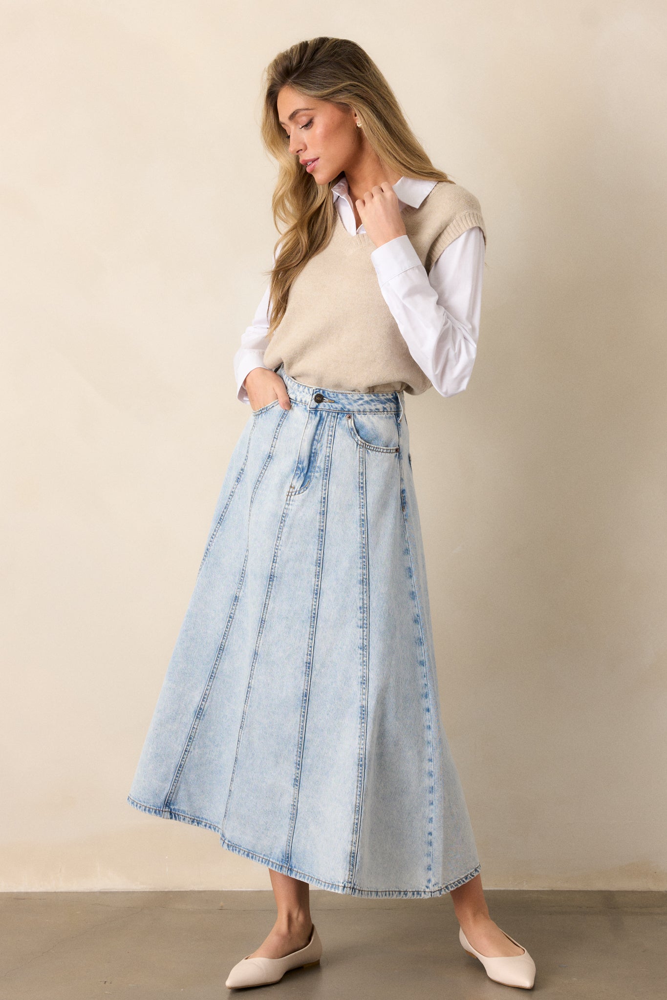 Womens Skirts Jean Skirt No Rips 100% Cotton Light Wash Maxi