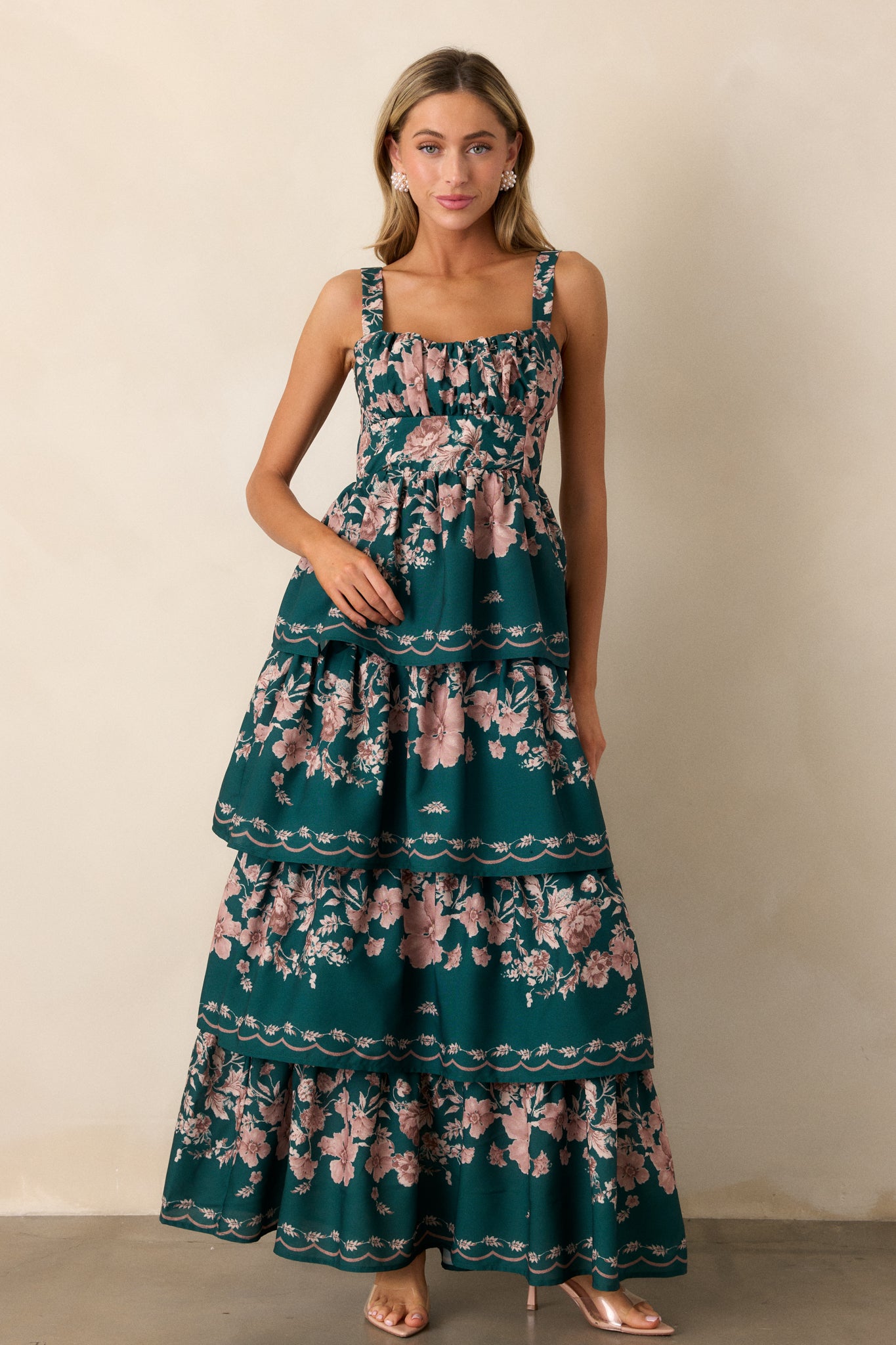 Sweet Reminiscence Forest Green Floral Tiered Maxi Dress Sweet Reminiscence Forest Green Floral Tiered Maxi Dress