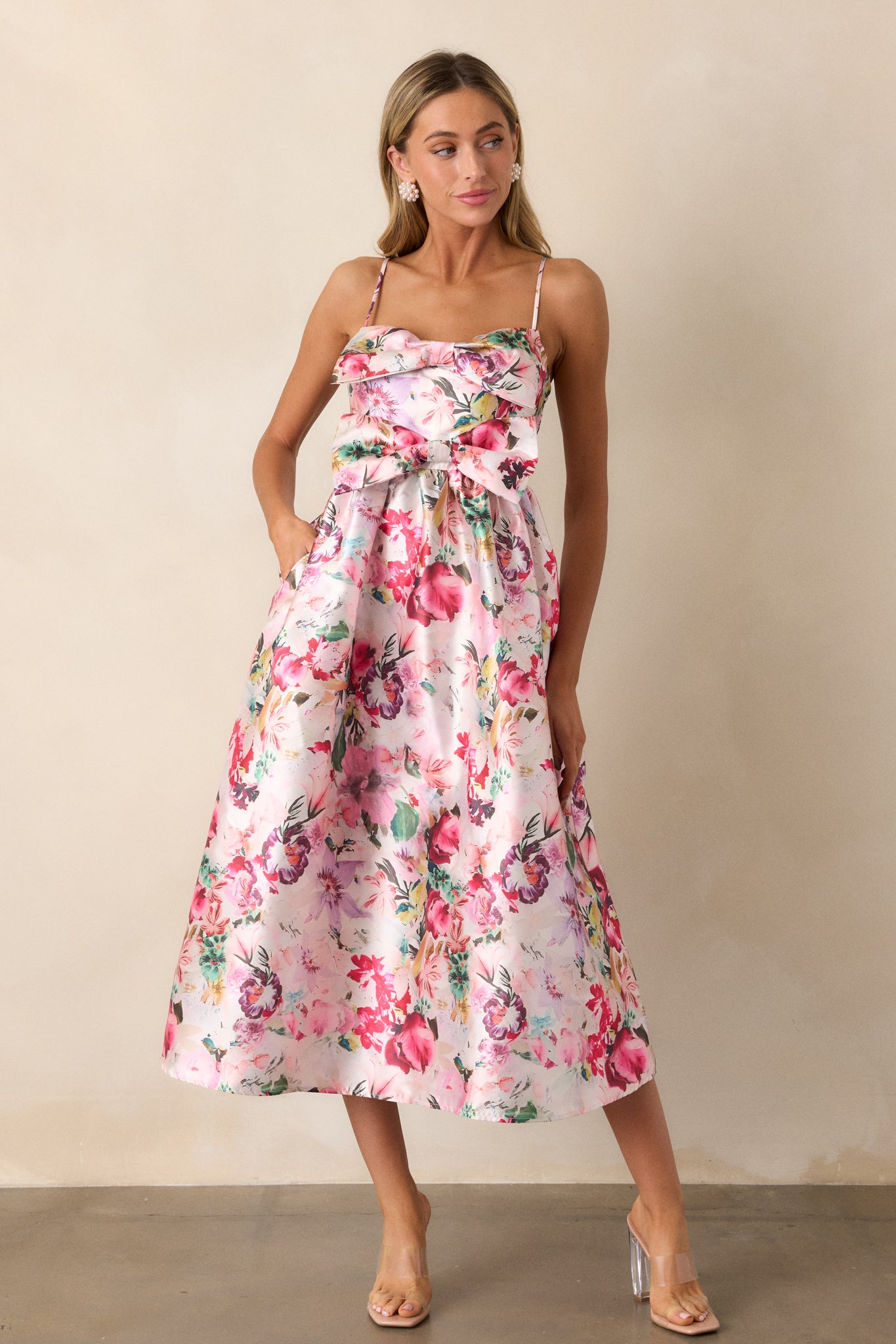 Pink Floral Midi Dress - All Dresses | Red Dress Pink Floral Midi Dress - All Dresses | Red Dress
