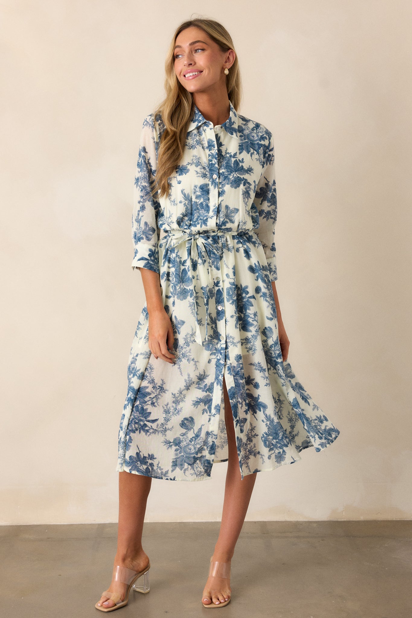 100% Cotton Blue Floral Midi Dress All Dresses Red Dress
